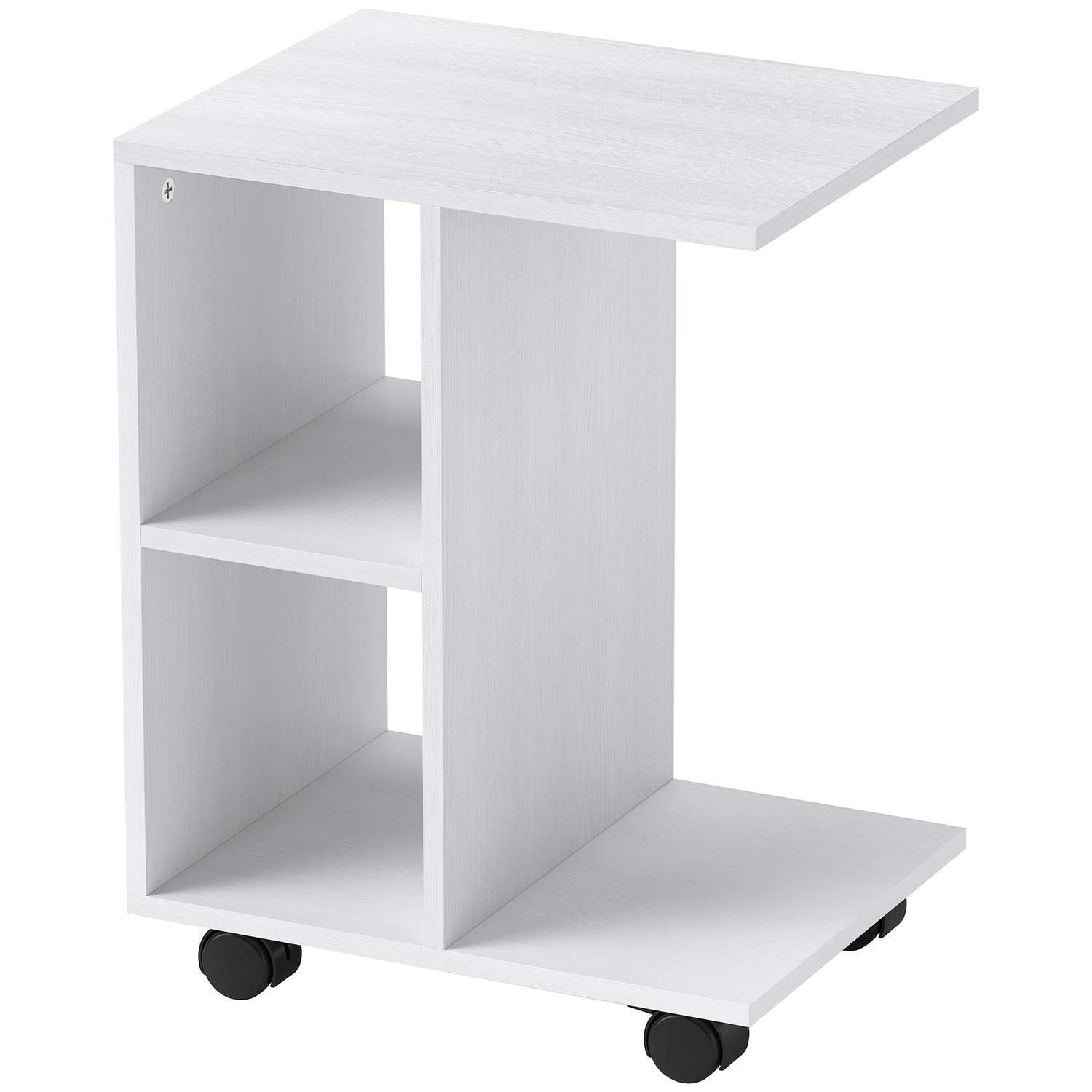 C Shape Sidebord Sofabord med Hjul Sofabord Transportabelt Sofabord til Små Flader 45 x 35 x 58 cm Hvid