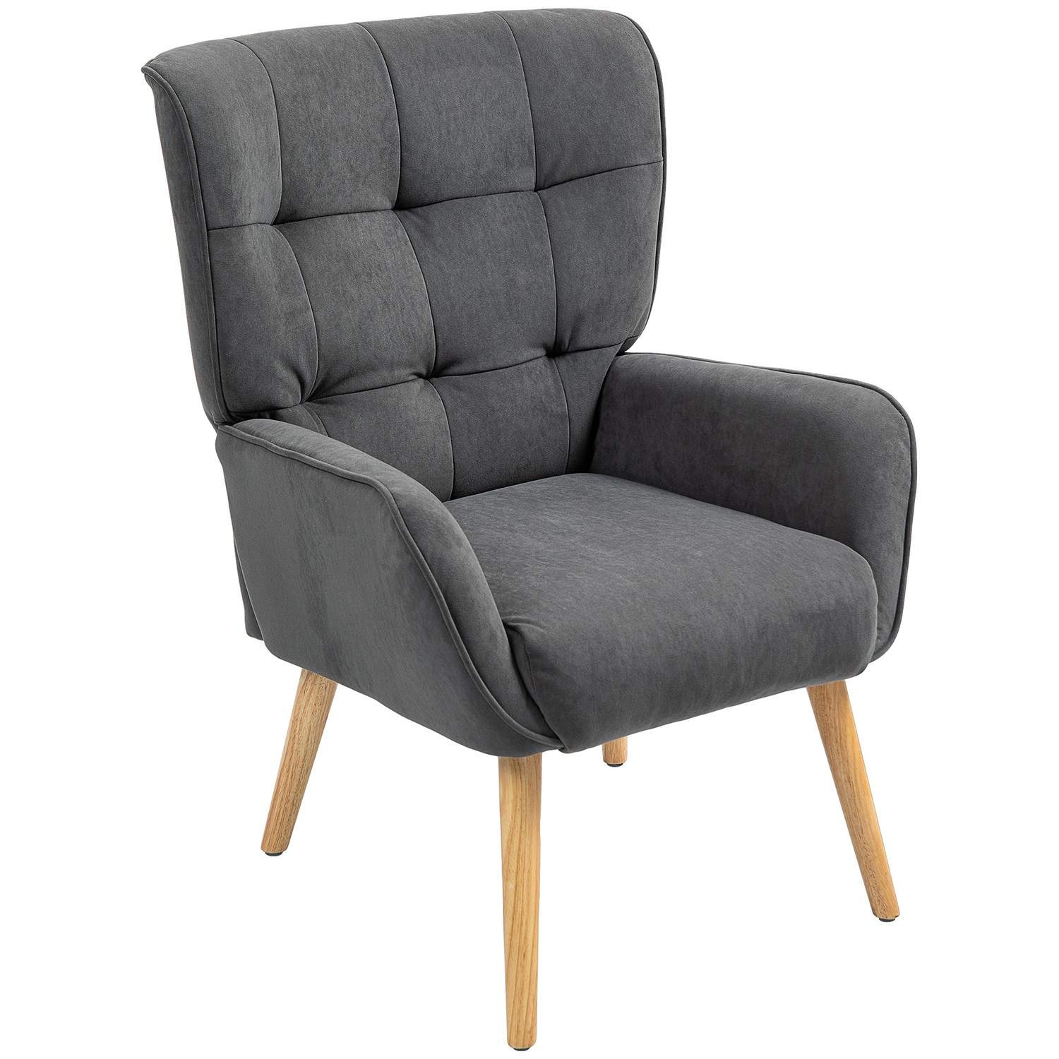 Lænestol Stue Lounge Stol Afslapningsstol med træben Læsestol med Velvet Look Polstret Stol til Soveværelse Grå