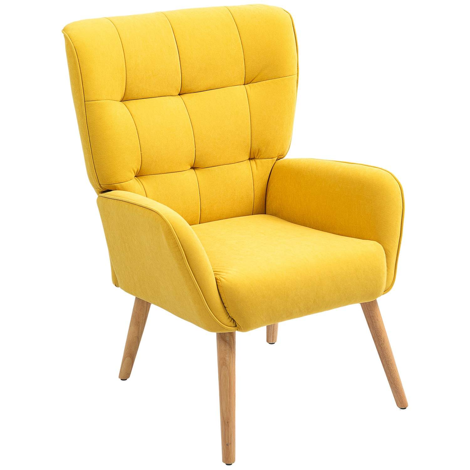 Lænestol Stue Lounge Stol Afslapningsstol med træben Læsestol med Velvet Look Polstret Stol til Soveværelse Gul