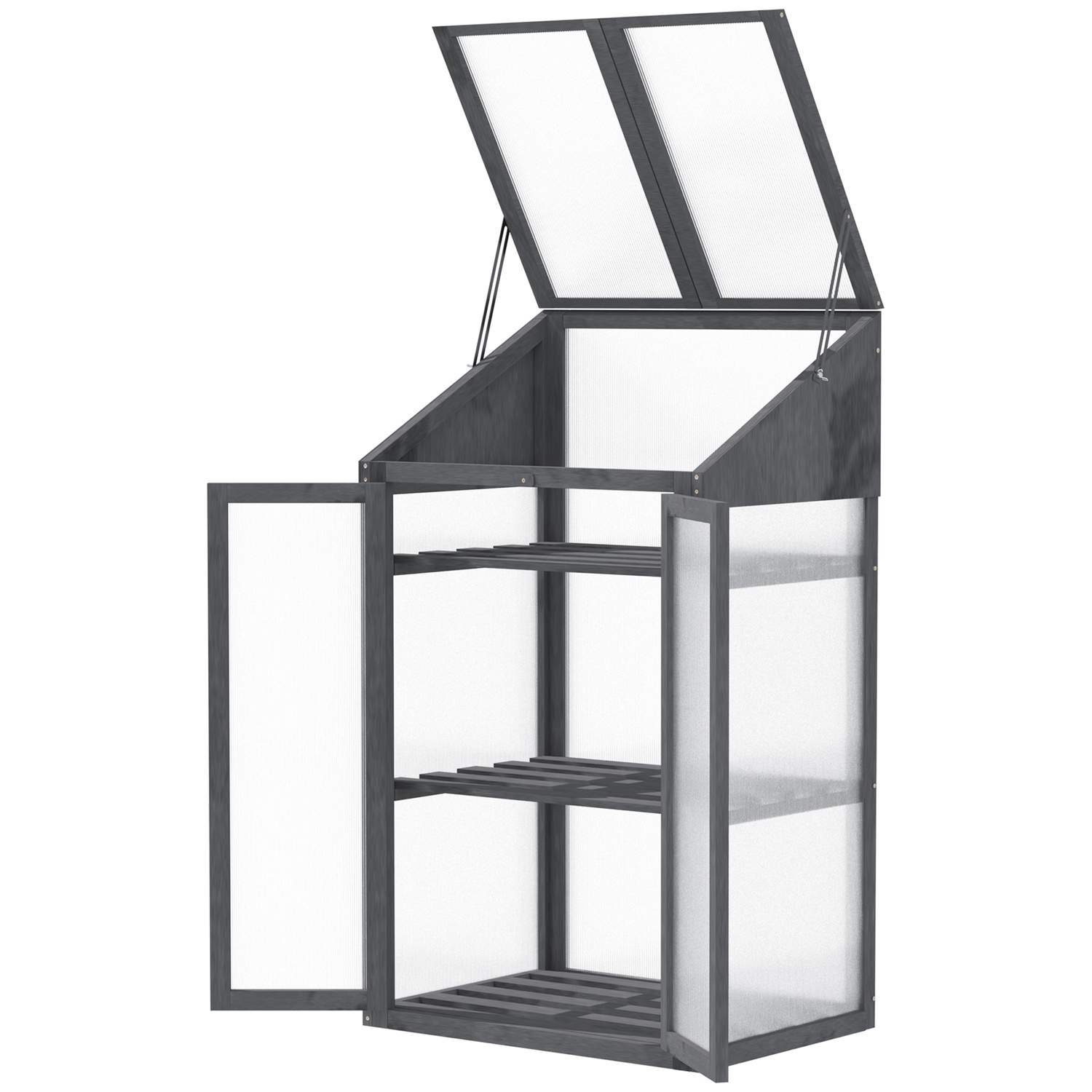 Kulderamme af træ, minidrivhus 70 x 50 x 120 cm, drivhus med låg, vindue, dobbeltdør, gennemskinnelig koldrammekasse med 3 hylde