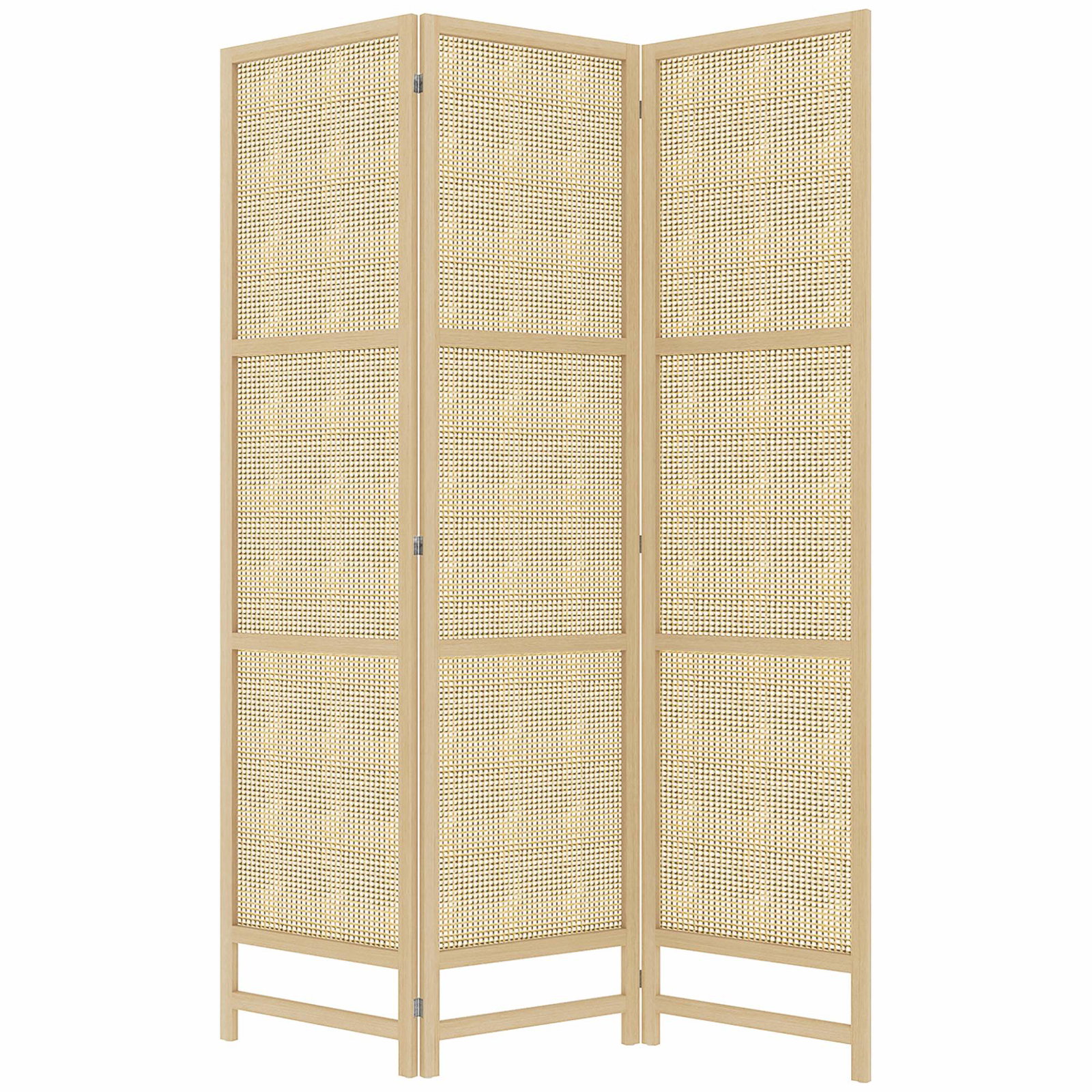Skærm 3-delt 135 x 180 cm skillevæg rumdeler lavet af PP rattan, foldbar rumdeler, privatskærm til stue, natur