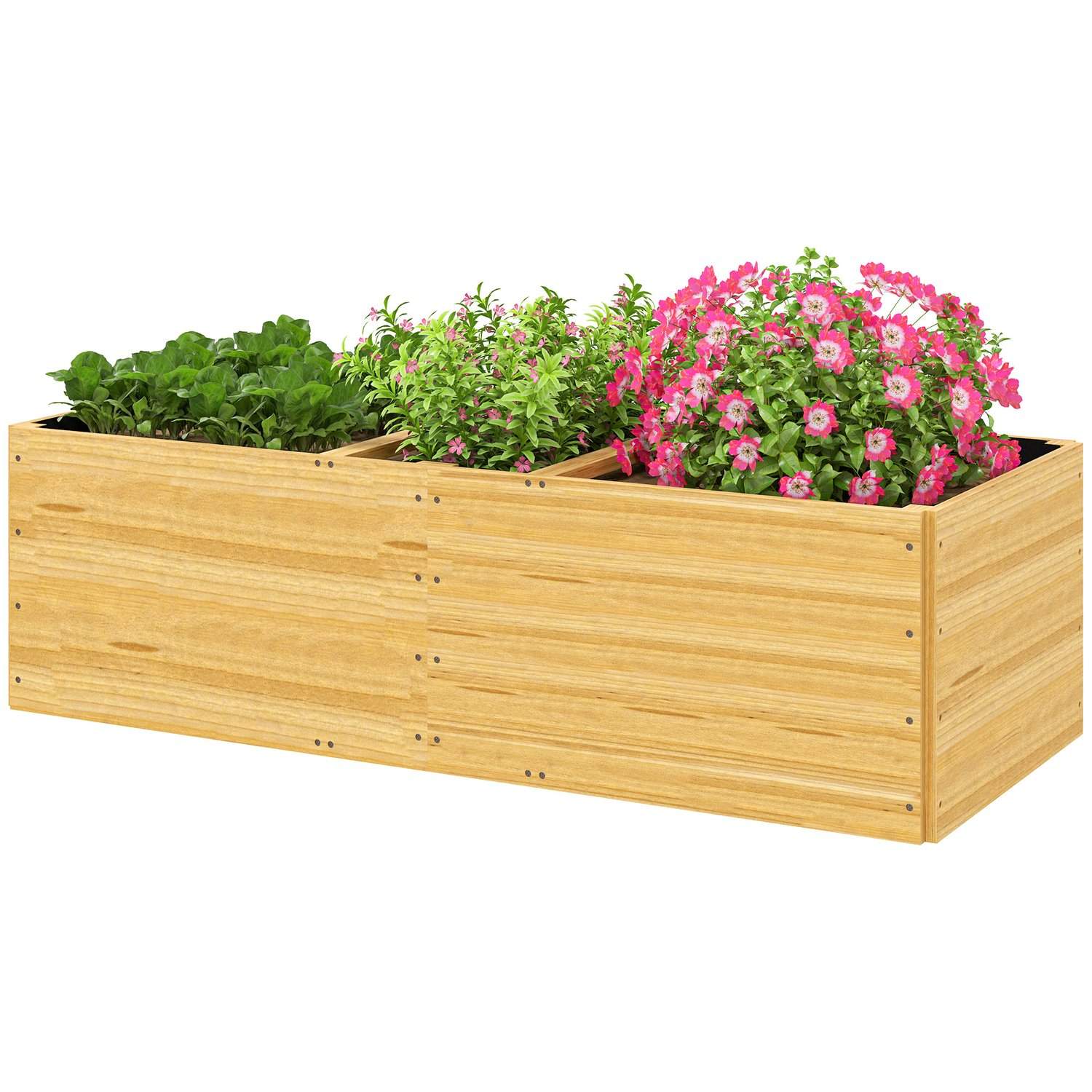 Højbed lavet af træ, plantebed kold ramme med 3 plantezoner, havebed blomsterkasse, plantekasse 140 x 60 x 40cm grøntsagsbed til