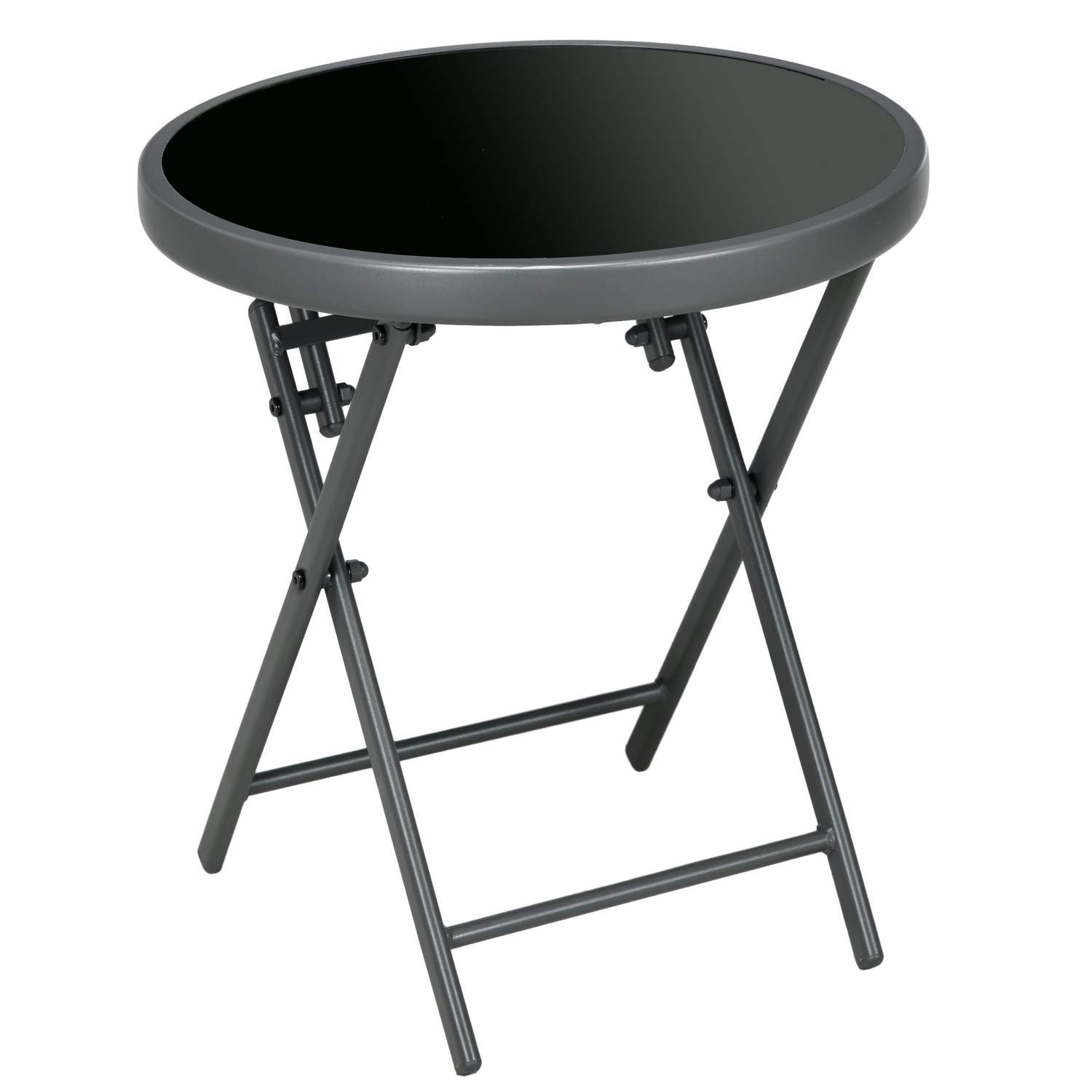 Outsnuuy foldebord, klapbord i glas, lille campingbord, rundt sofabord, altanbord til altan, terrasse, stue, kontor, 45 x 45 x 5