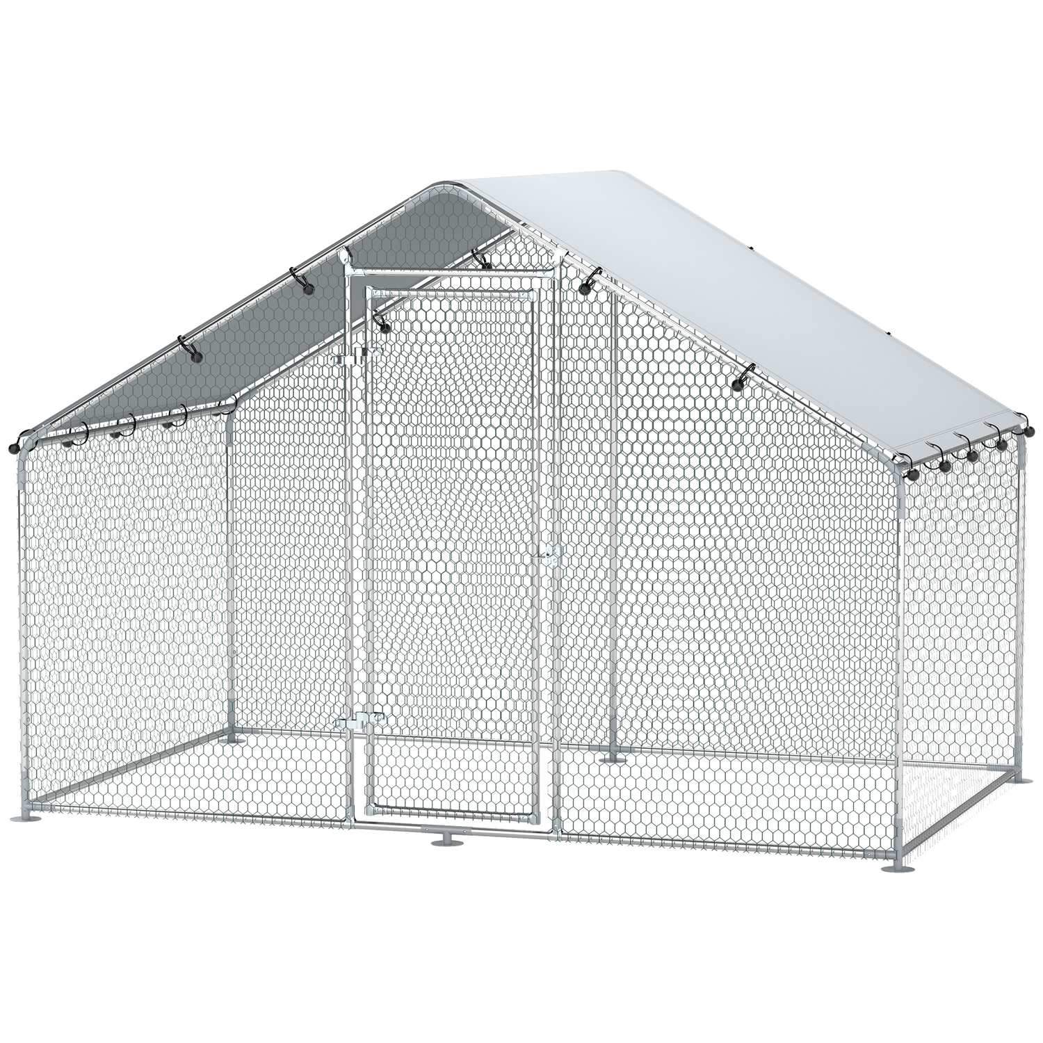 Chicken Coop Outdoor Run 3x1,7x1,9 m med lås Galvaniseret stål kyllingehus med vandtæt, anti-UV tag udendørs fjerkræhus til høns