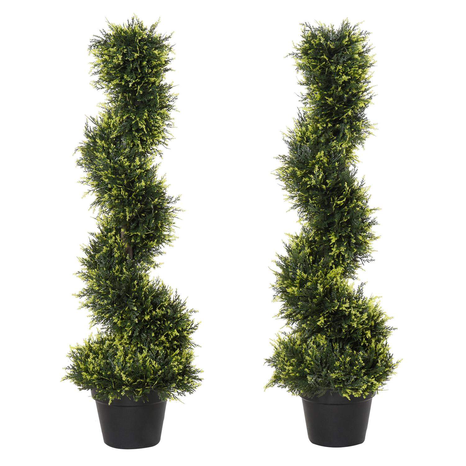 Sæt med 2 kunstigt cedertræ stor 90 cm kunstig plante, plast kunstige planter cedertræ i potte, spiralplante som ægte til stue s