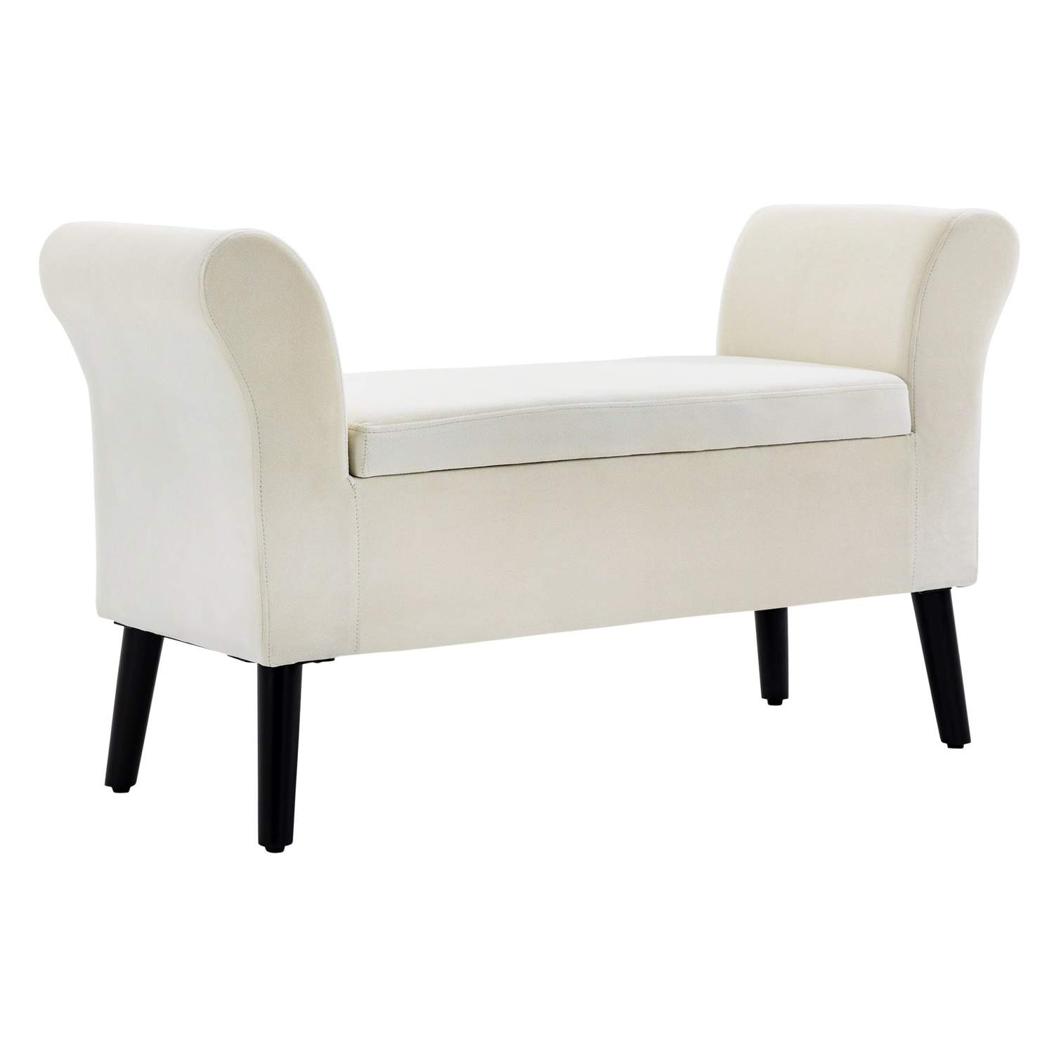 Bænk polstret bænk med opbevaringsplads sengebænk med armlæn til entre soveværelse fløjlsblød polyester 111,5 x 41 x 65 cm creme