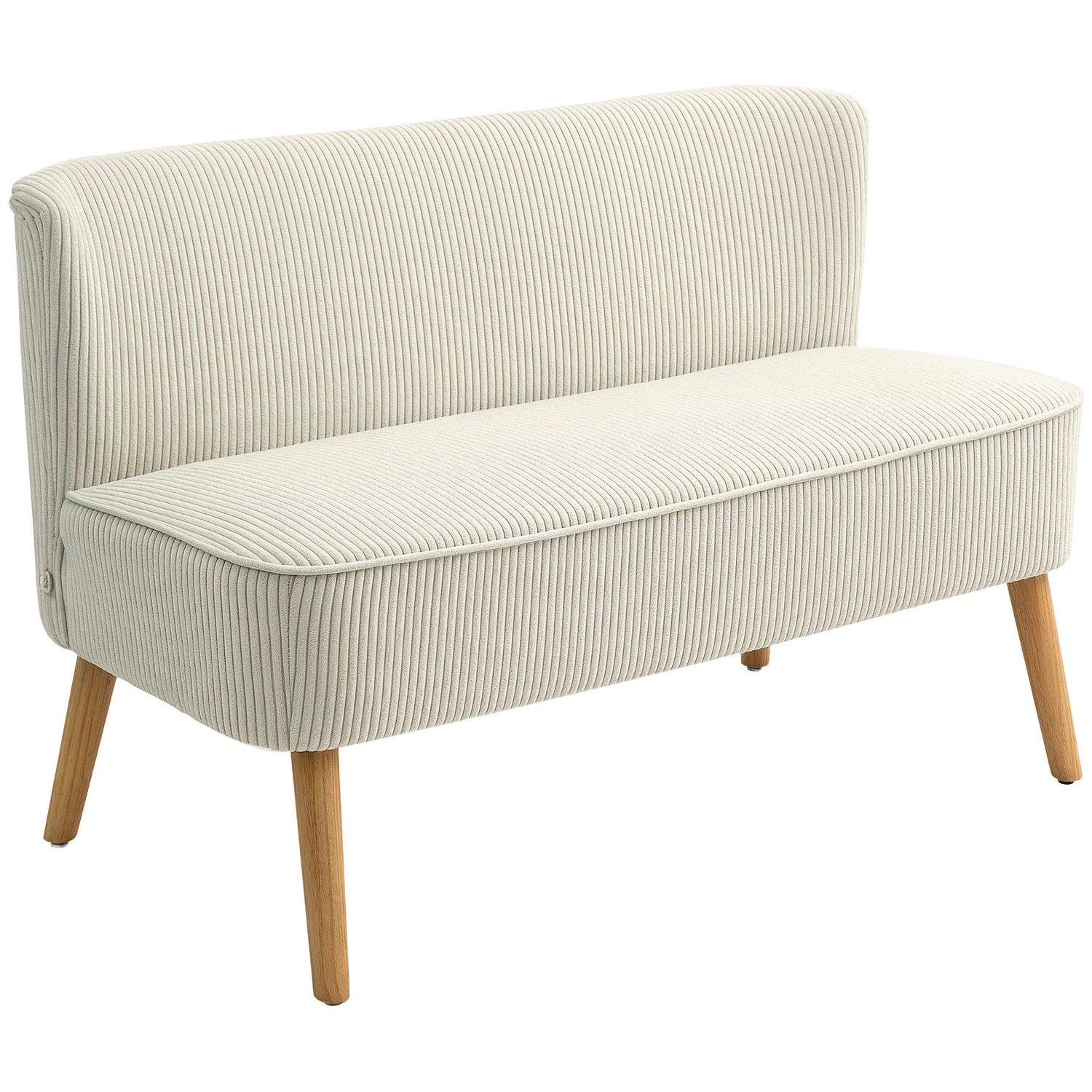 Sofa 2 pers moderne sofa uden armlæn, polstret sofa med fløjlslook, lille lounge sofa med træben til stuen, 117 x 56,5 x 77 cm,