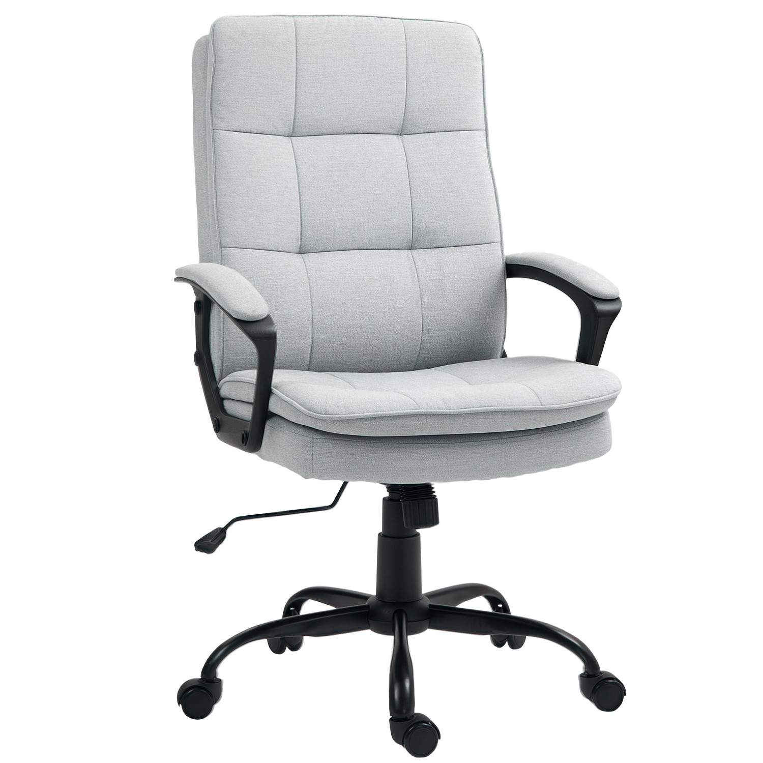 Kontorstol Ergonomisk skrivebordsstol med armlæn, højdejusterbar drejestol med vippefunktion, linnedlook, polstret computerstol,