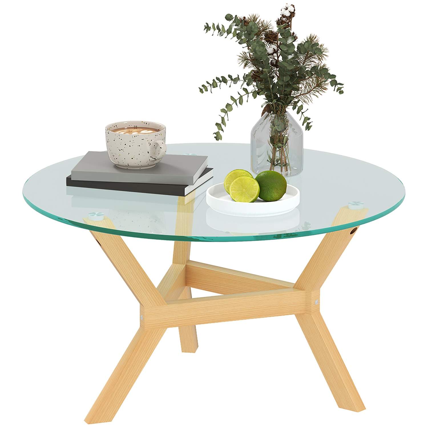 Soffbord av härdat glas, vardagsrumsbord med justerbara fotkuddar och stålstomme, runt sidobord för vardagsrum, transparent, Ø80 | Hem & Hobby | Pryloteket