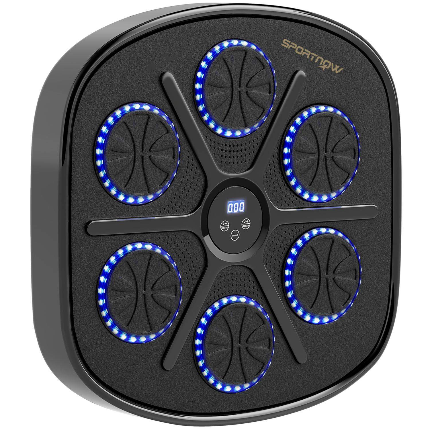 Musikboksemaskine, elektronisk Bluetooth-boksemaskine med LED-lys, musik, vægmonteret boksemål for voksne, hjemmetræning, sort