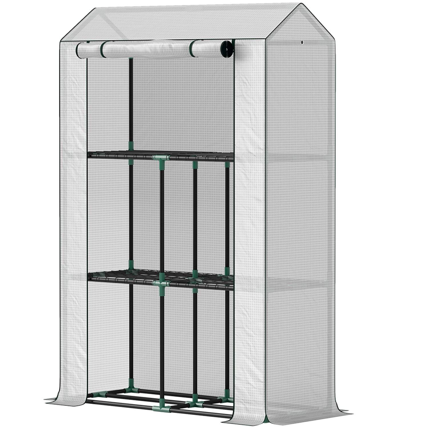 Drivhus med hylder, rulledør, vintertæt filmdrivhus lavet af stål, drivhus til altan, have, tomathus med UV-beskyttelse 100x40x1