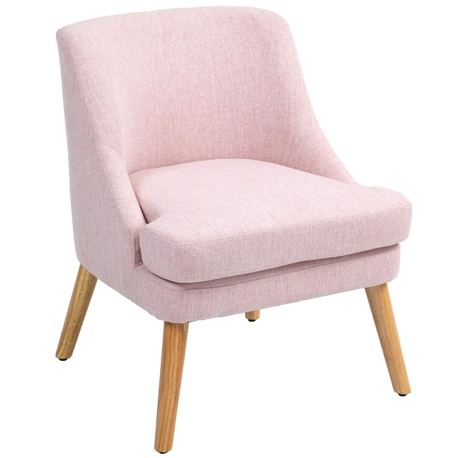 Lænestol loungestol med hørlook, armlæn, polstret afslapningsstol med træben, til stue, soveværelse, pink