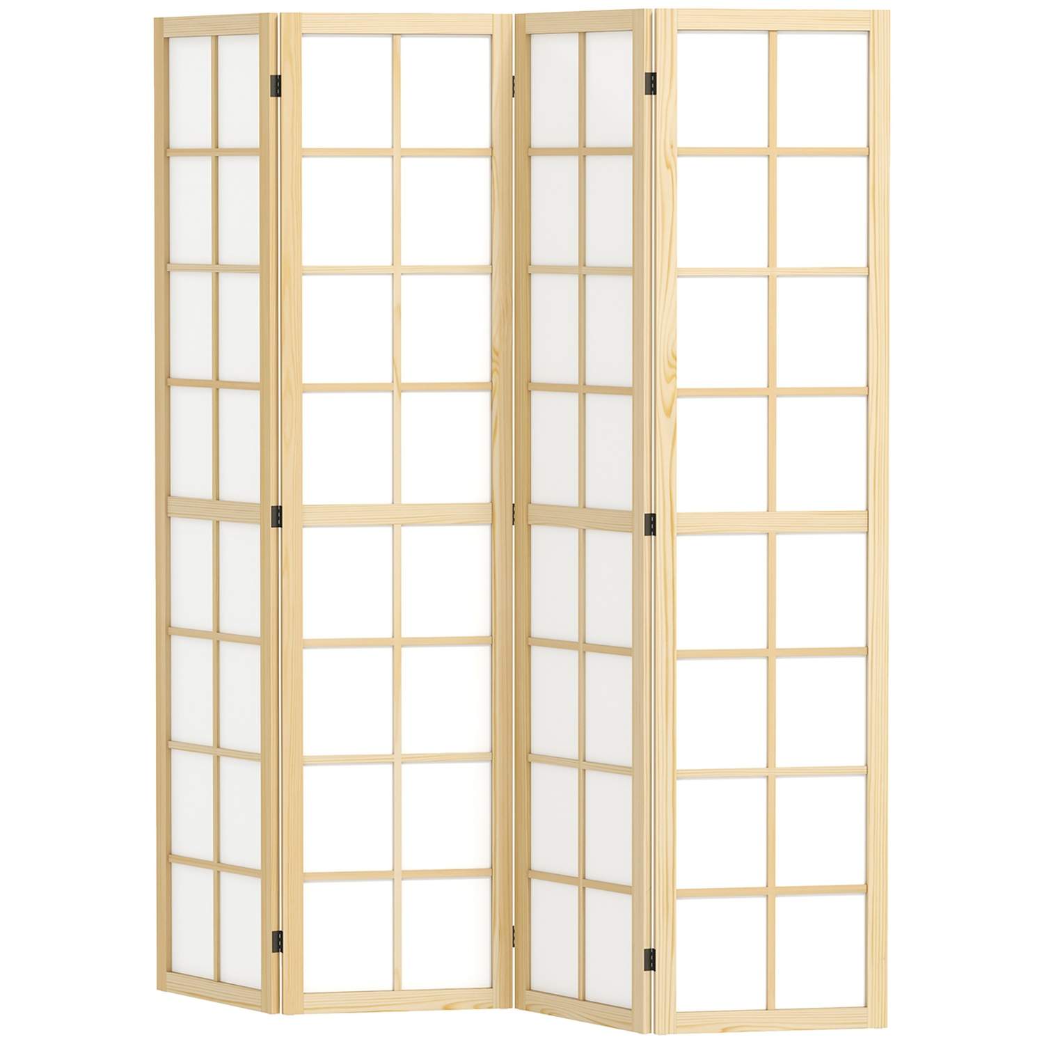Skærm 4-delt 160 x 170 cm skillevæg rumdeler, foldbar rumdeler, privat skærm til stue, natur