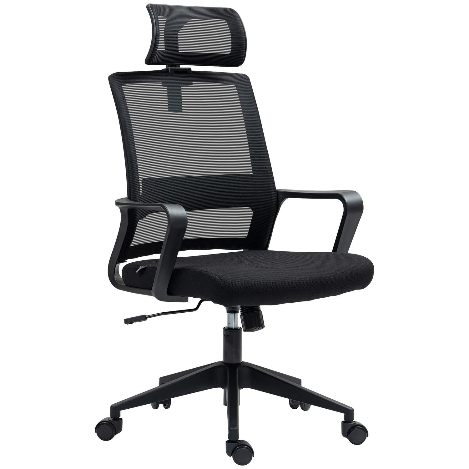Kontorstol Ergonomisk skrivebordsstol med armlæn, justerbar nakkestøtte, højdejusterbar mesh drejestol med vippefunktion, sort
