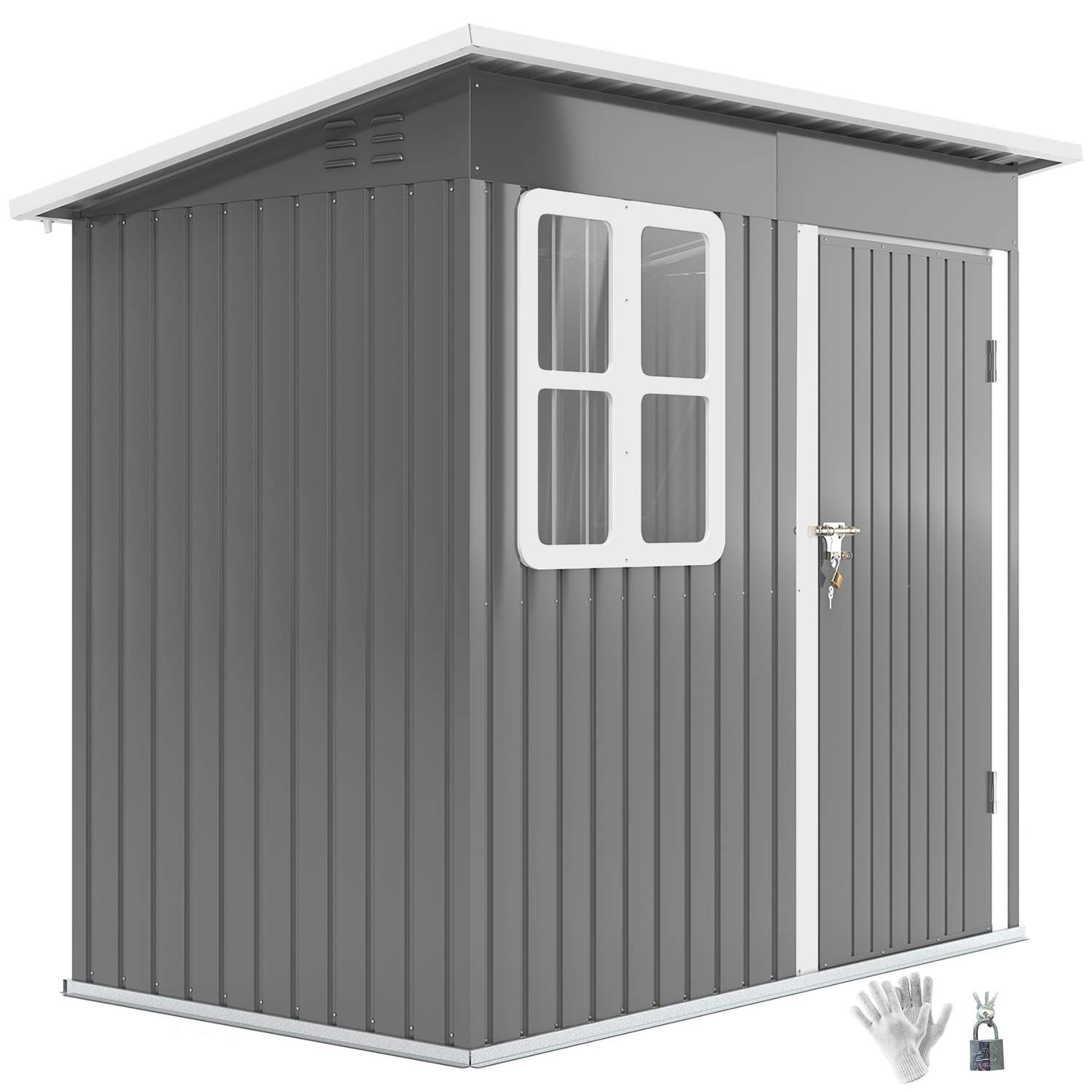 Redskabsskur 2,55m², haveskur med pulttag, 221 x 133 x 190/173 cm, redskabsskur med aflåselig dør, vindue, cykelgarage, haveskab