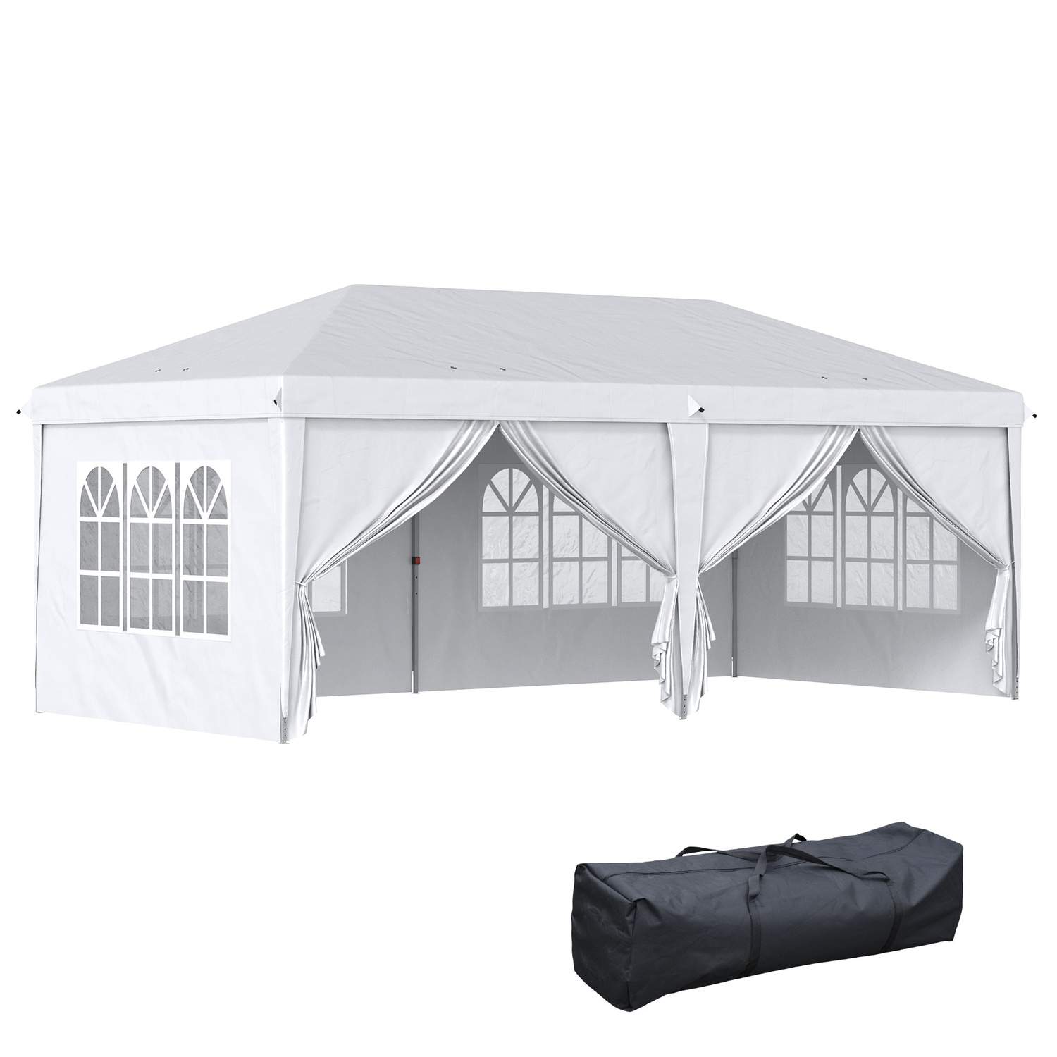 Gazebo 5,85 x 2,95 m havepavillon foldbar med UV-beskyttelse, partytelt inkl. sidevægge & vinduer, lynlåsdøre, stål hvid