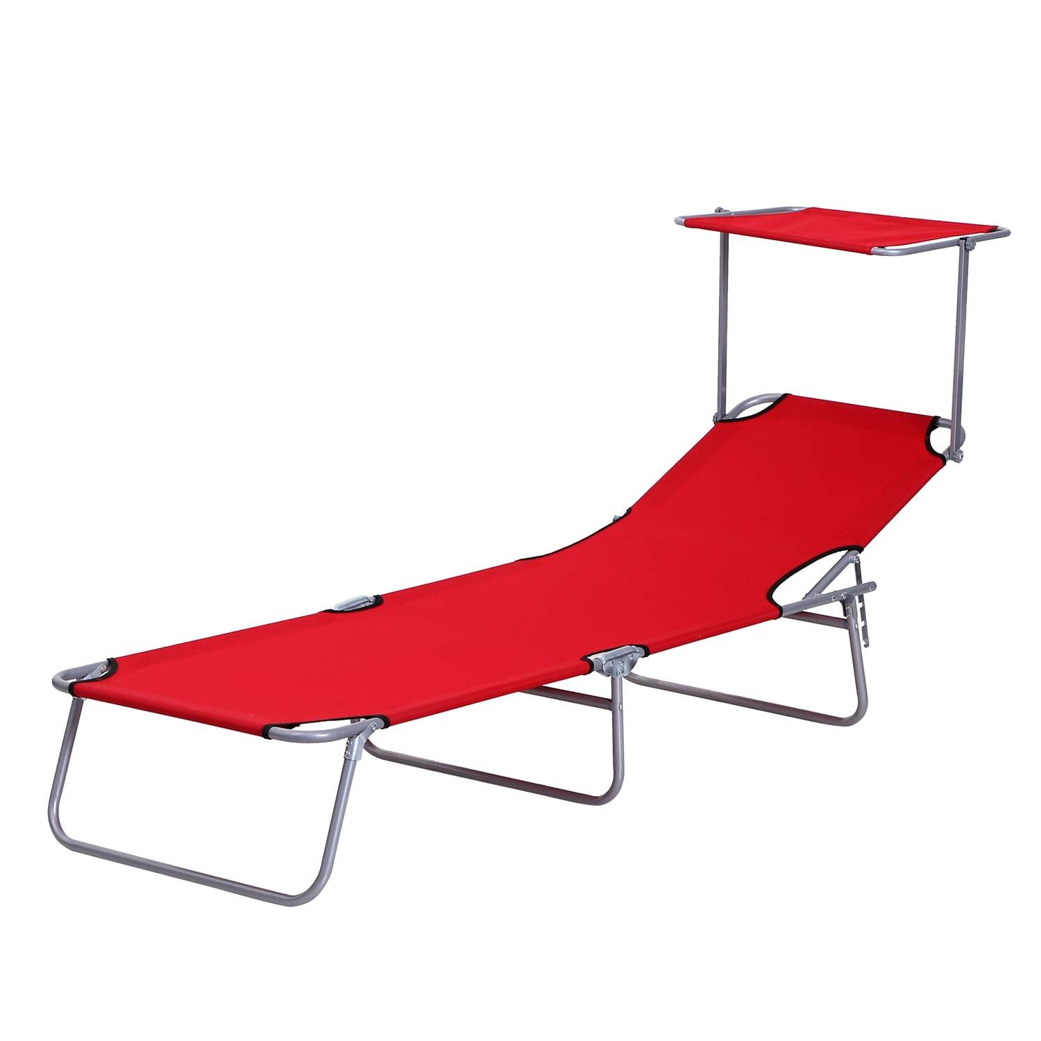 Liggestol haveseng foldbar med solbeskyttelse, wellness liggestol strandstol i rød 187 x 58 x 36 cm til afslappende timer udendø