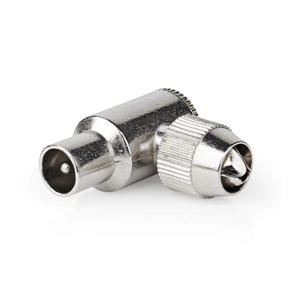 IEC (Coax) stik | Vinklet 90° | Mand | Forniklet | 75 Ohm | Skrue | Kabelindgangsdiameter: 7,0 mm | Metal | Sølv | 2 stk | Boks