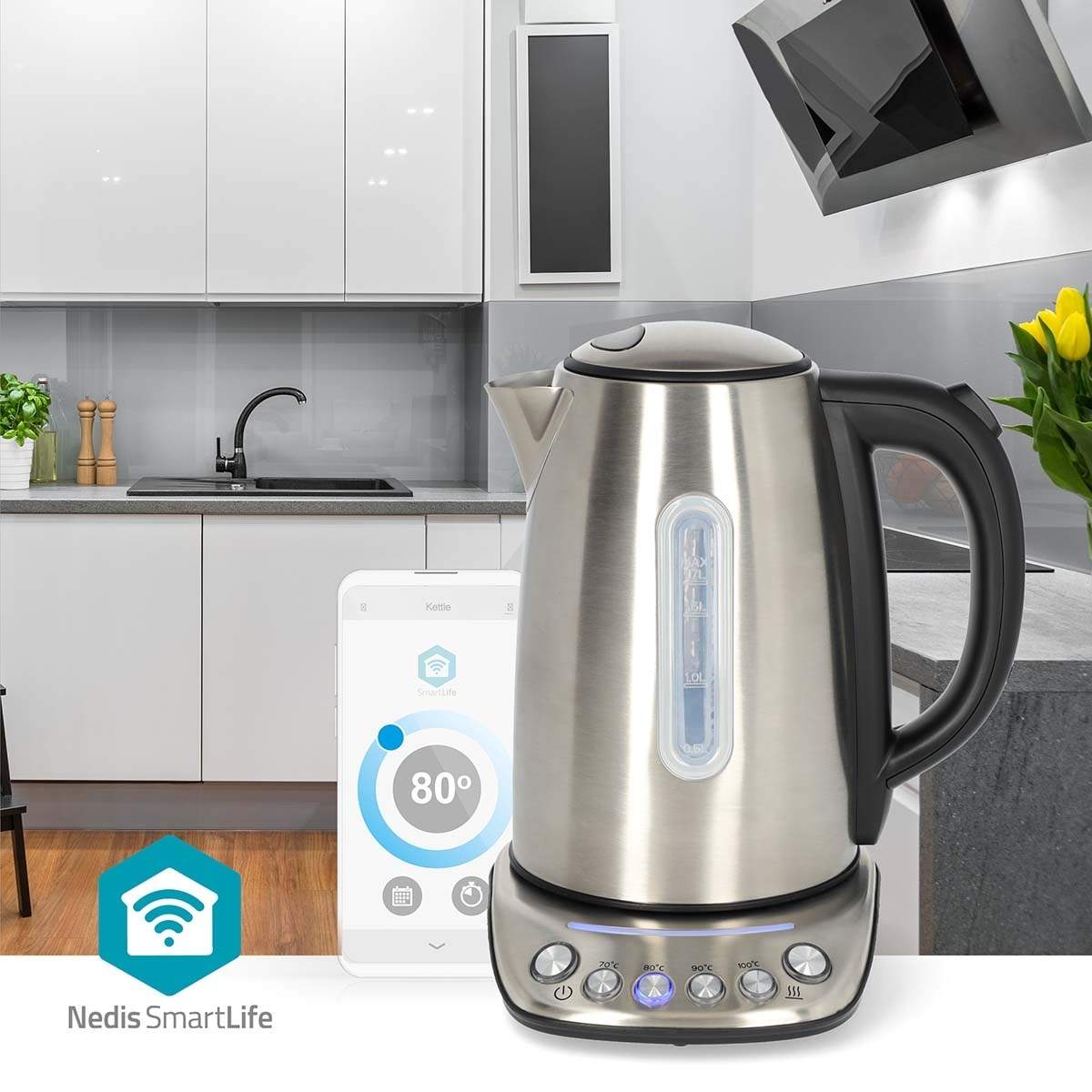 Alternativ bild 1 för Nedis SmartLife Electric Kettle | Wi-Fi | 1.7 l | Stainless Steel