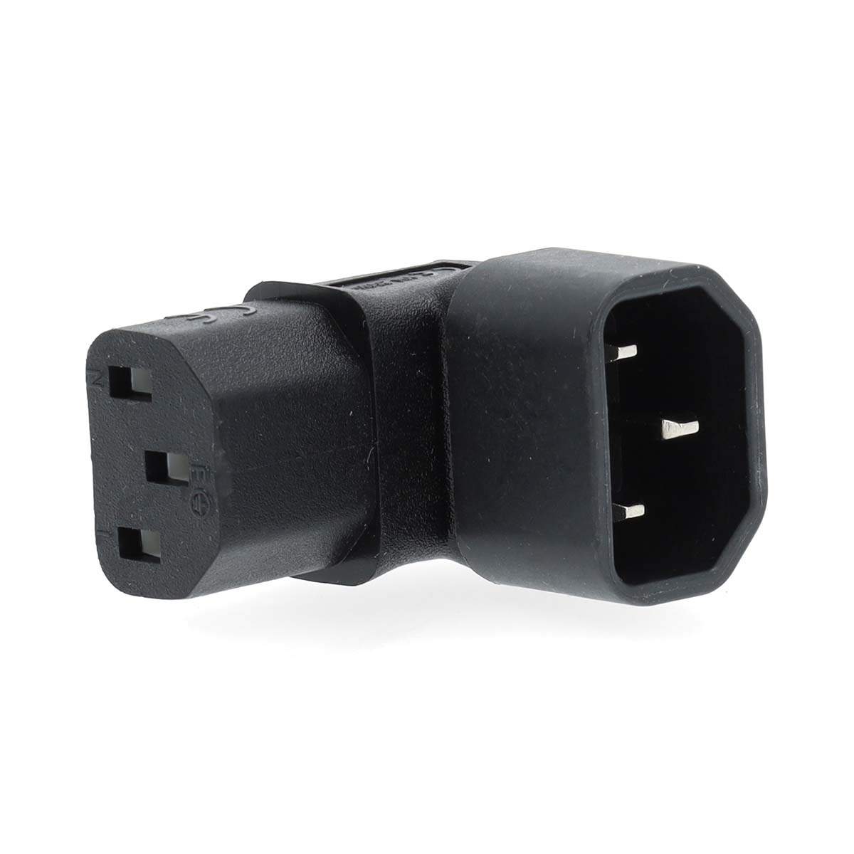 Nedis Udvidelse Plug | IEC-320-C13 | IEC-320-C14 | Vinkel 90° | Nikkelplateret | PVC | Sort | Box | 1 stk