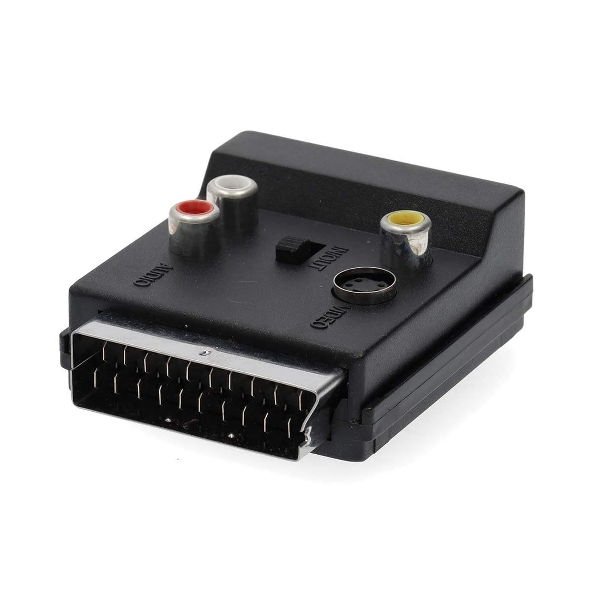SCART-adapter | SCART Han | S-Video Female / SCART Hun / 3x RCA Hun | Nikkelplateret | Skiftelig | ABS | Sort | 1 stk. | Box