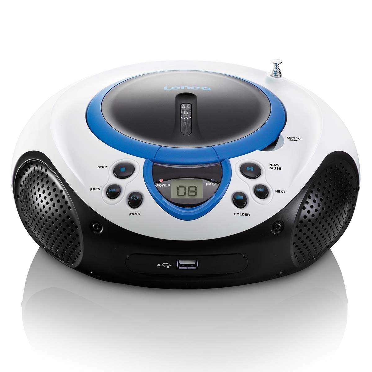 Bærbar FM-radio CD- og USB-afspiller blå