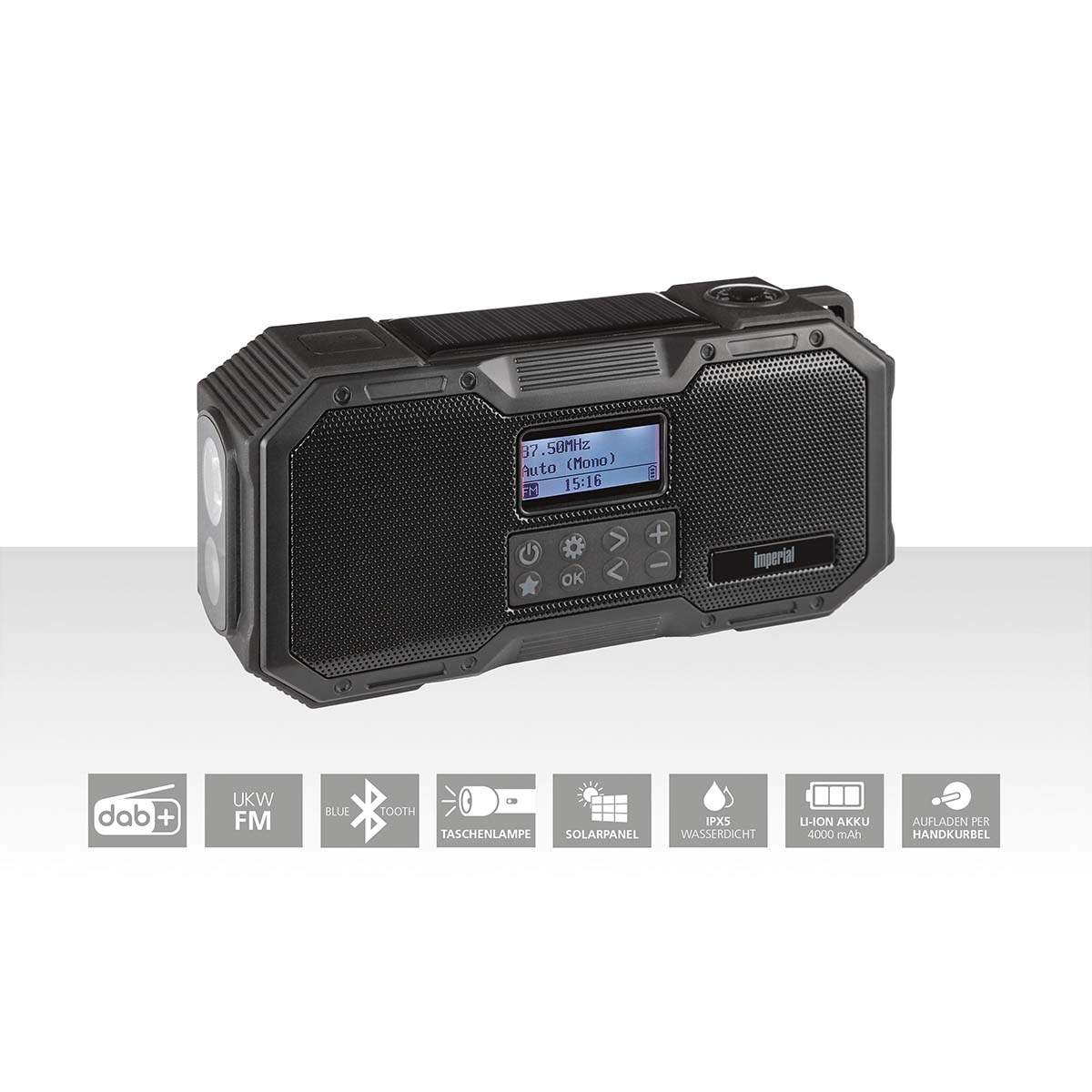 DABMAN OR 1 Robust DAB+ / FM / Bluetooth udendørs radio / håndsvingradio sort