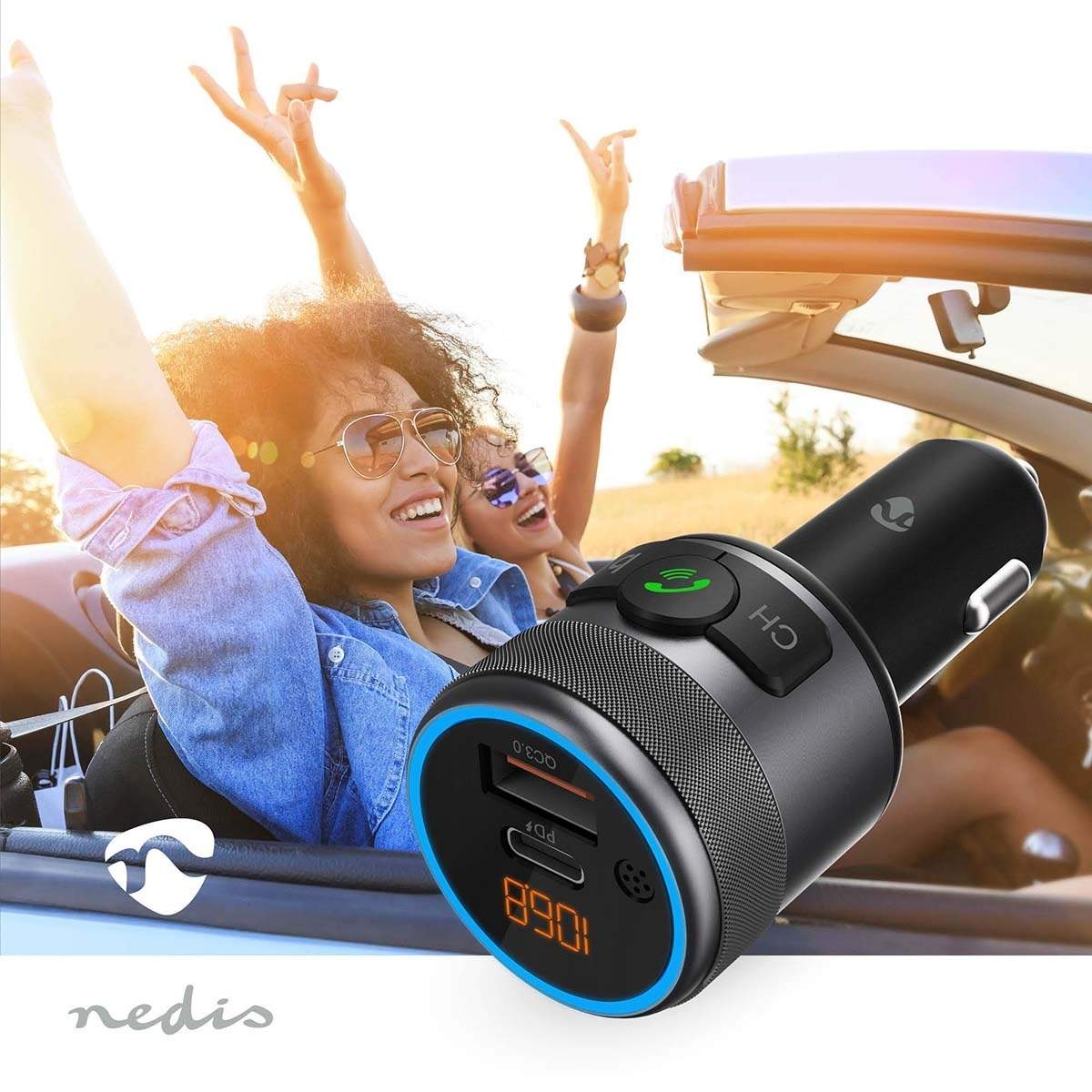 Alternativ bild 1 för Nedis Car FM Transmitter | Fixed | Hands free calling | 1 "