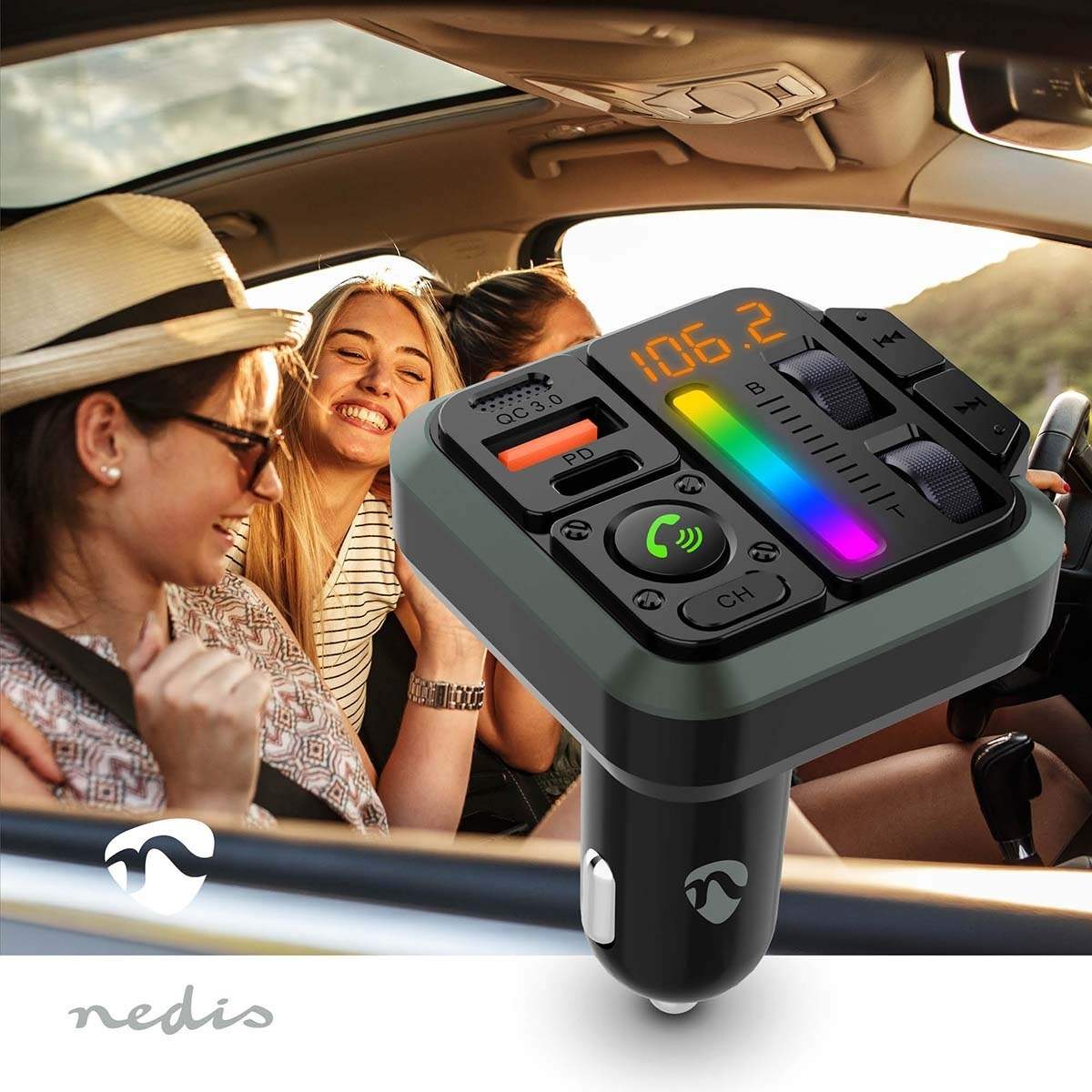 Alternativ bild 1 för Nedis Car FM Transmitter | Fixed | Hands free calling | 1 "