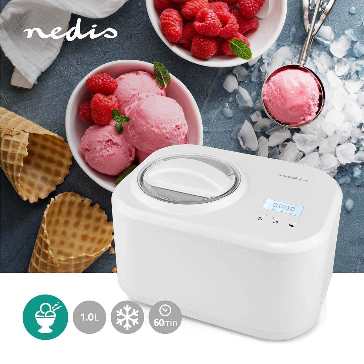 Alternativ bild 1 för Nedis Glassmaskin KAIM600CWT - ice cream maker - white