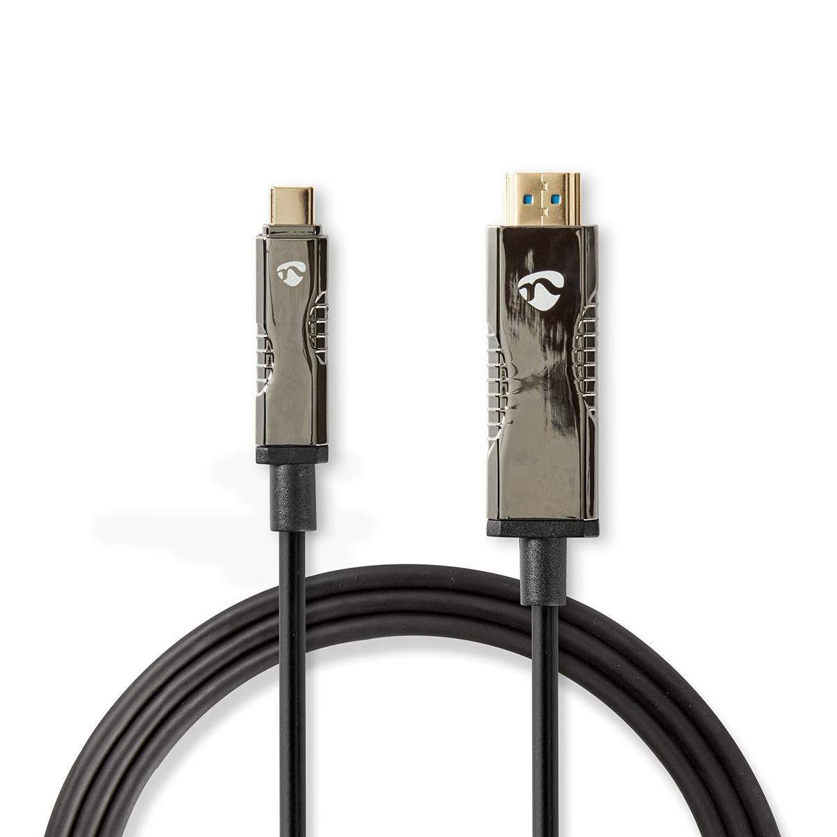 Aktiv Optisk USB-kabel | USB-C™ Han | HDMI™ Stik | 18 Gbps | 30.0 m | Runde | PVC | Sort | Gaveæske billede
