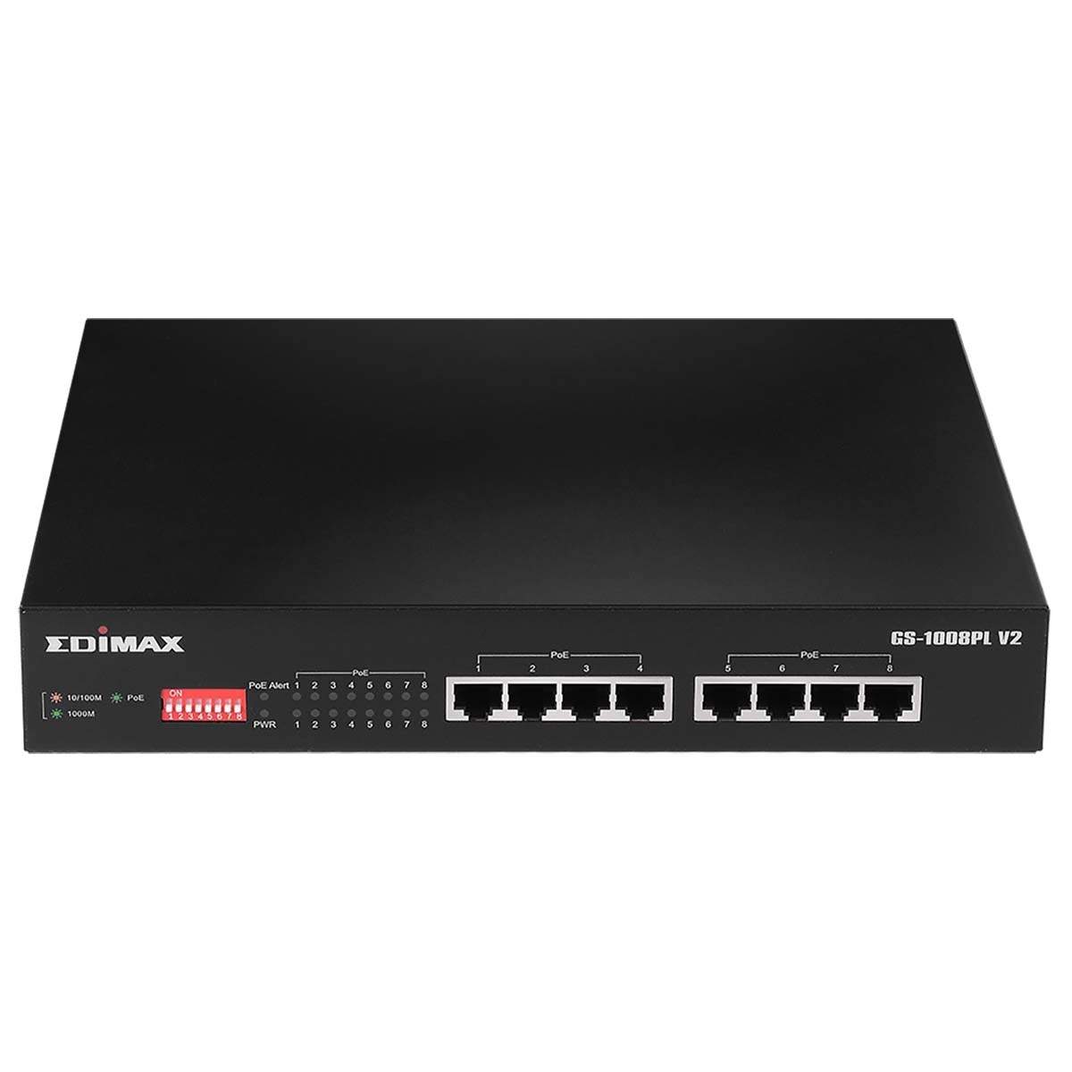 Lang rækkevidde 8-Port Gigabit Ethernet PoE+ Switch med DIP Switch