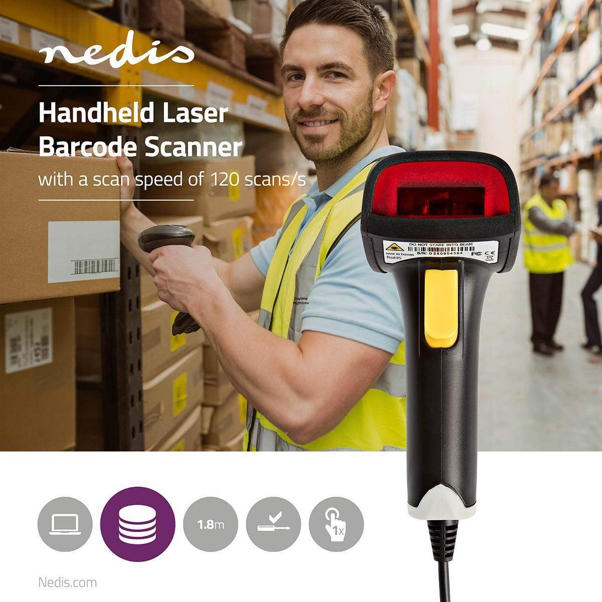 Stregkodescanner | Laser | USB | 1D Lineær | USB Drevet | USB 2.0