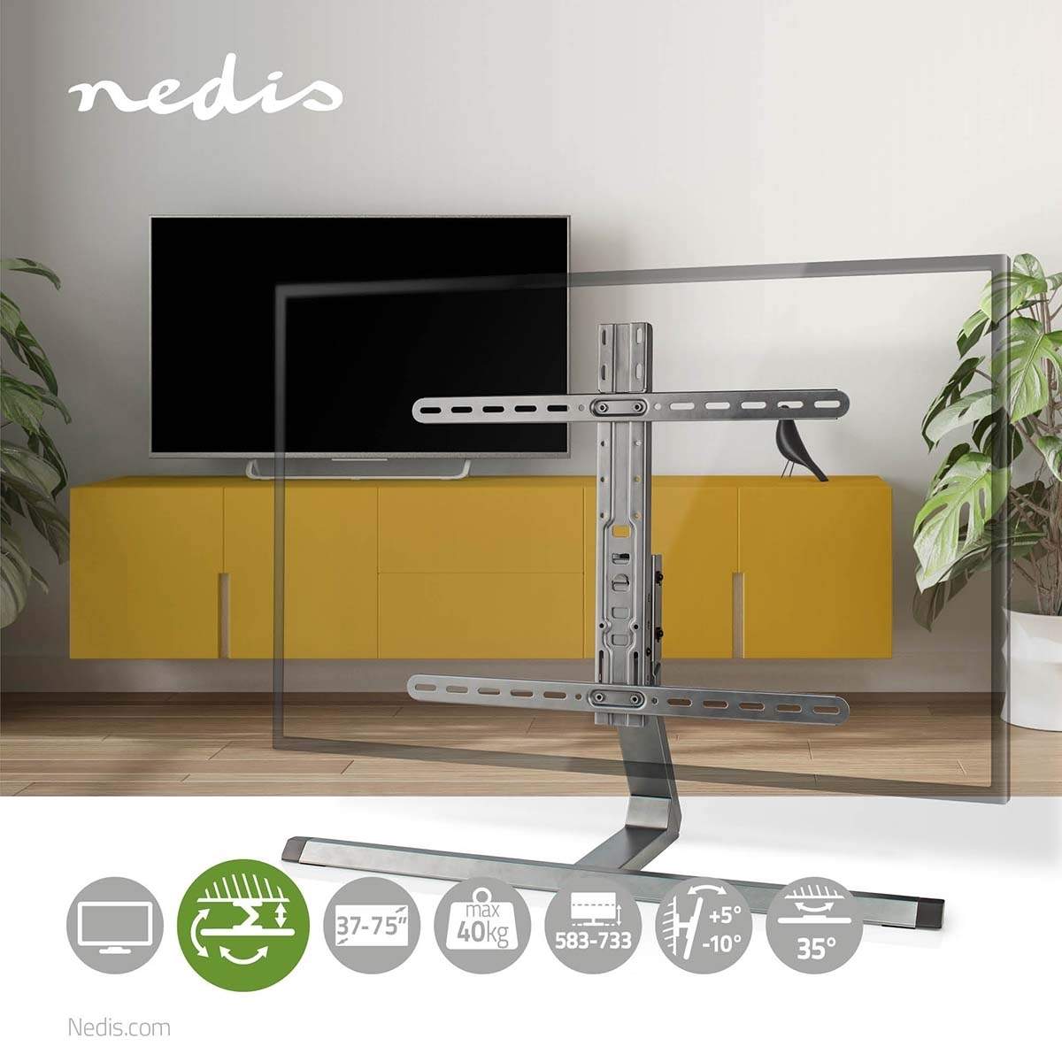 Alternativ bild 1 för Nedis - stand - for TV - grey 40 kg 75" 200 x 200 mm