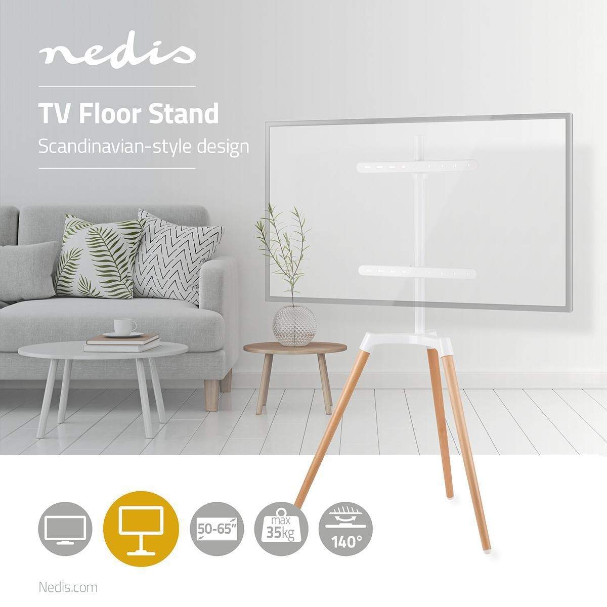 Alternativ bild 1 för Nedis TVSM7060WT stand - tripod - for LCD TV - white beech 35 kg 65" 200 x 200 mm