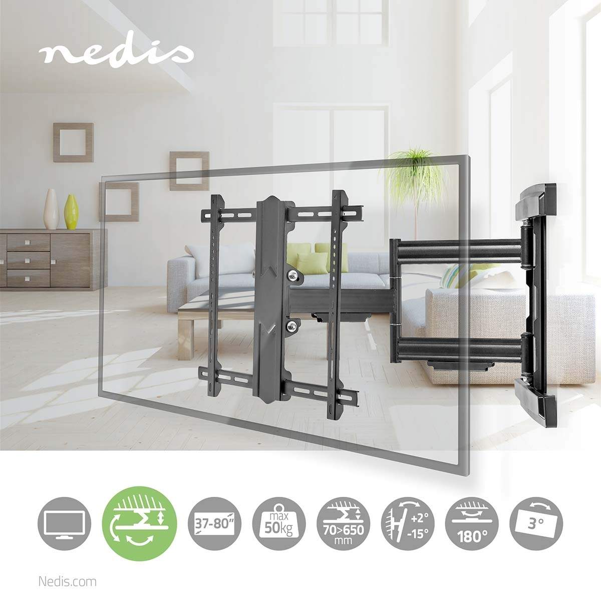 Alternativ bild 1 för Nedis TVWM6550BK bracket - full-motion - for TV - black 50 kg 80" 200 x 100 mm