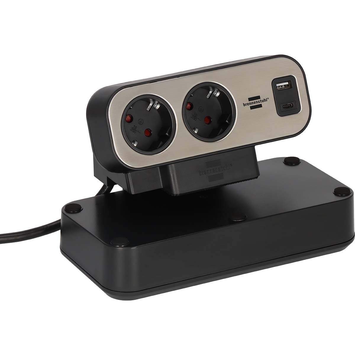 brennenstuhl®estilo Duplex jatkojohto, 1x USB C, 1x USB A, 10x pistorasiat, hopea/musta