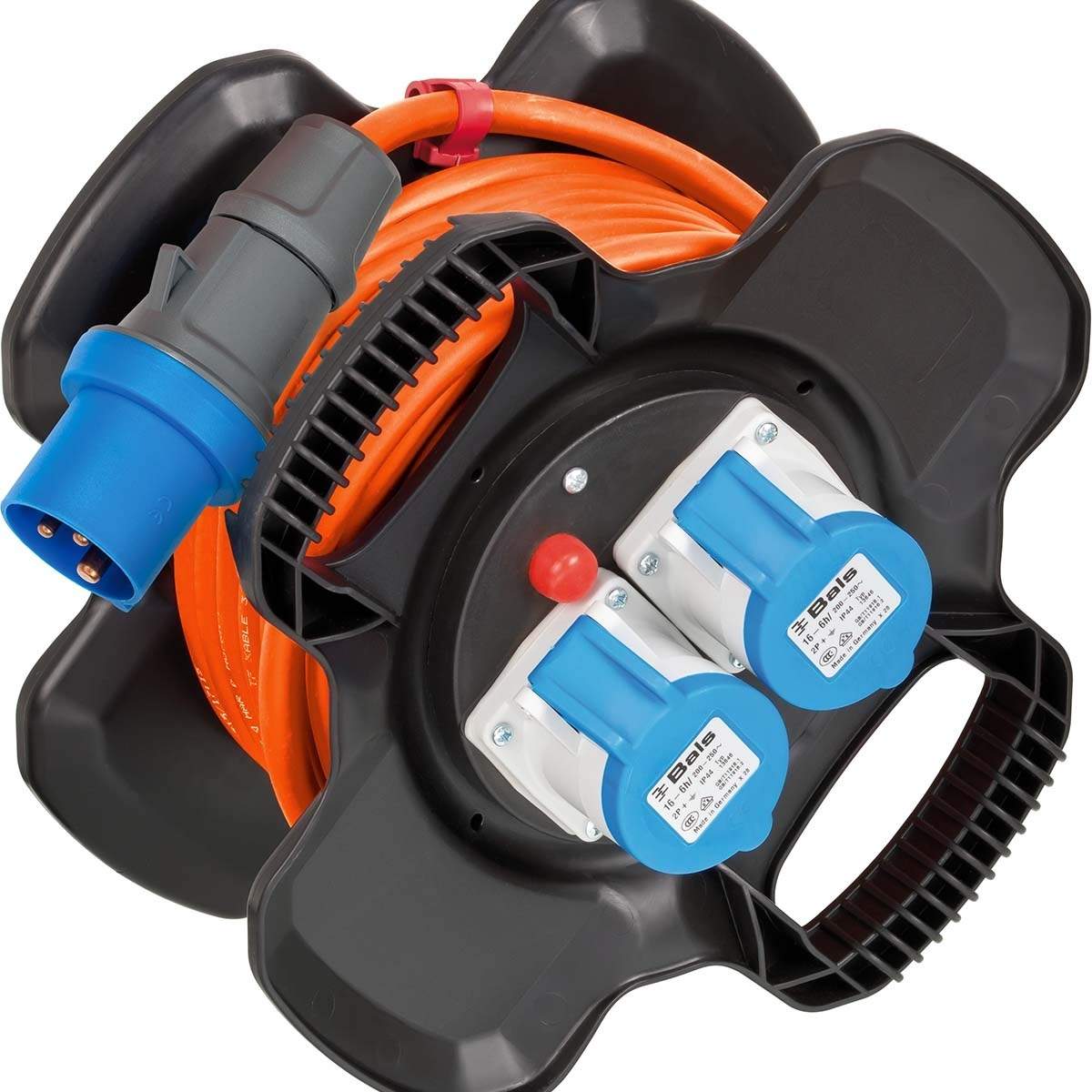 CEE Kabelrulle lavet af speciel gummiblanding (10 m kabel i orange, Camping Kabelrulle til permanent udendørs brug IP44, 2x CEE