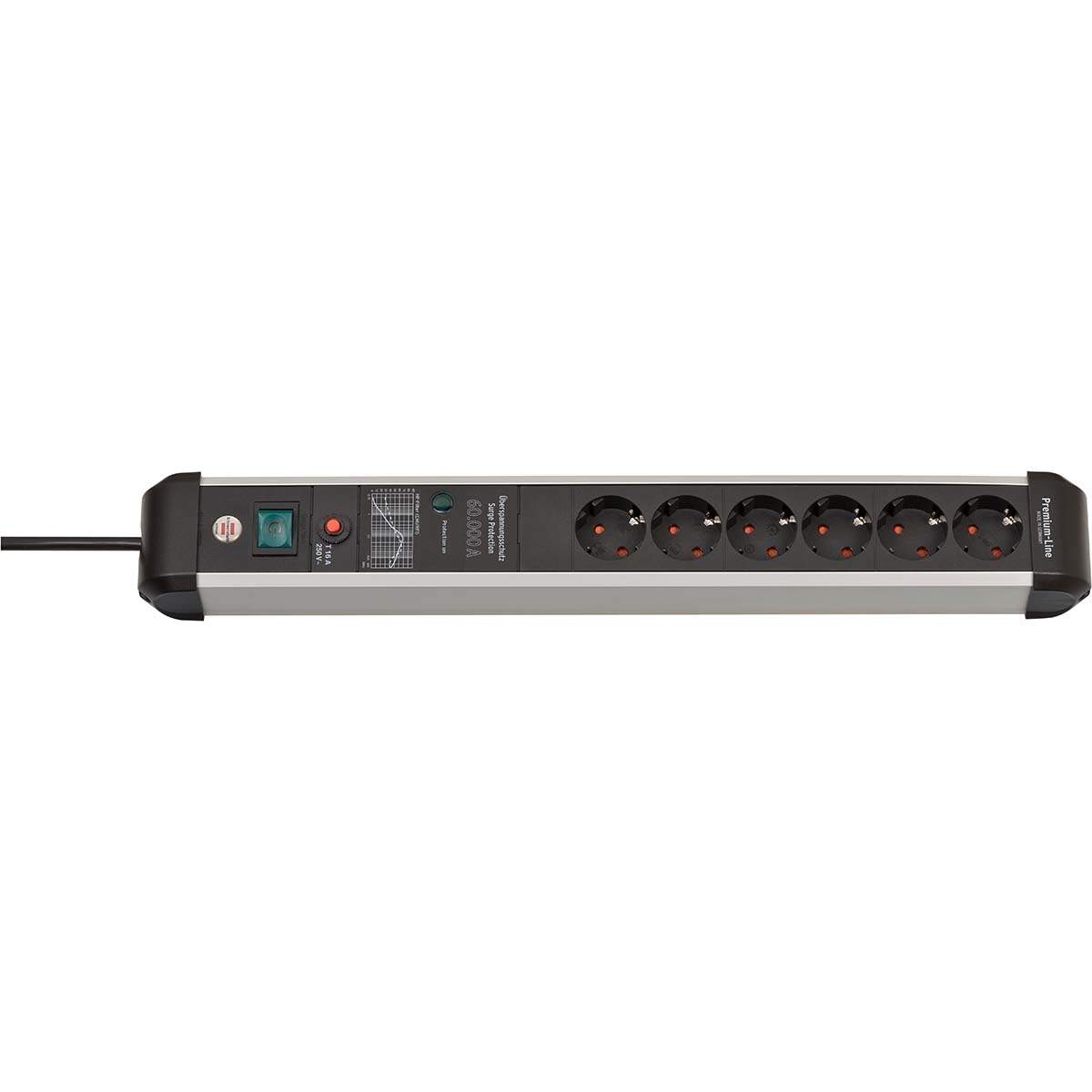 Premium-Protect-Line 60.000A stikkontakt med overspændingsbeskyttelse 6-vejs 3m H05VV-F 3G1.5