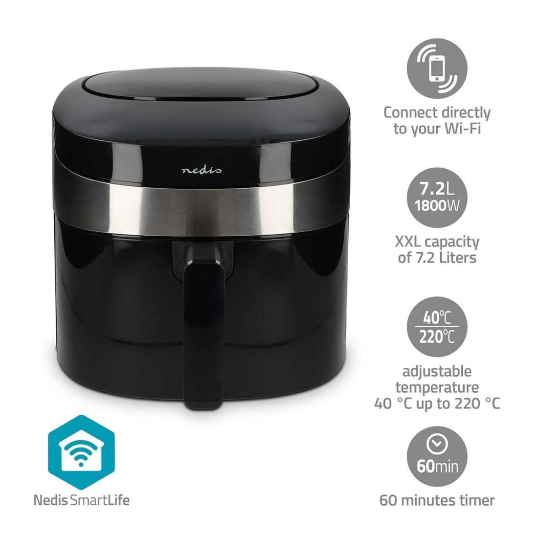 SmartLife Hot Air Fryer Wi-Fi 7,2 l Timer: 240 min Antal förinställda program: 8 Digital Android™ / IOS Svart | Hem & Hobby - Hem & Hushåll - Kök | Pryloteket
