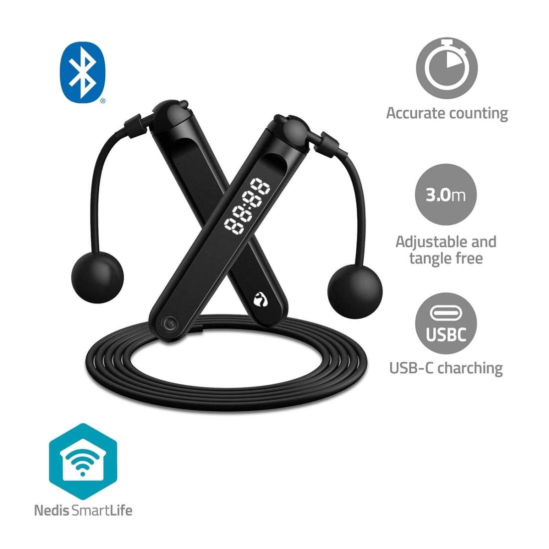 SmartLife Utomhus Sport Hopprep Bluetooth Dual Hall sensor LED Display PVC 3.00 m Dragsko / Sladdlösa bollar Sva | Sport & Fritid - Träning - Träningsredskap - Hopprep | Pryloteket