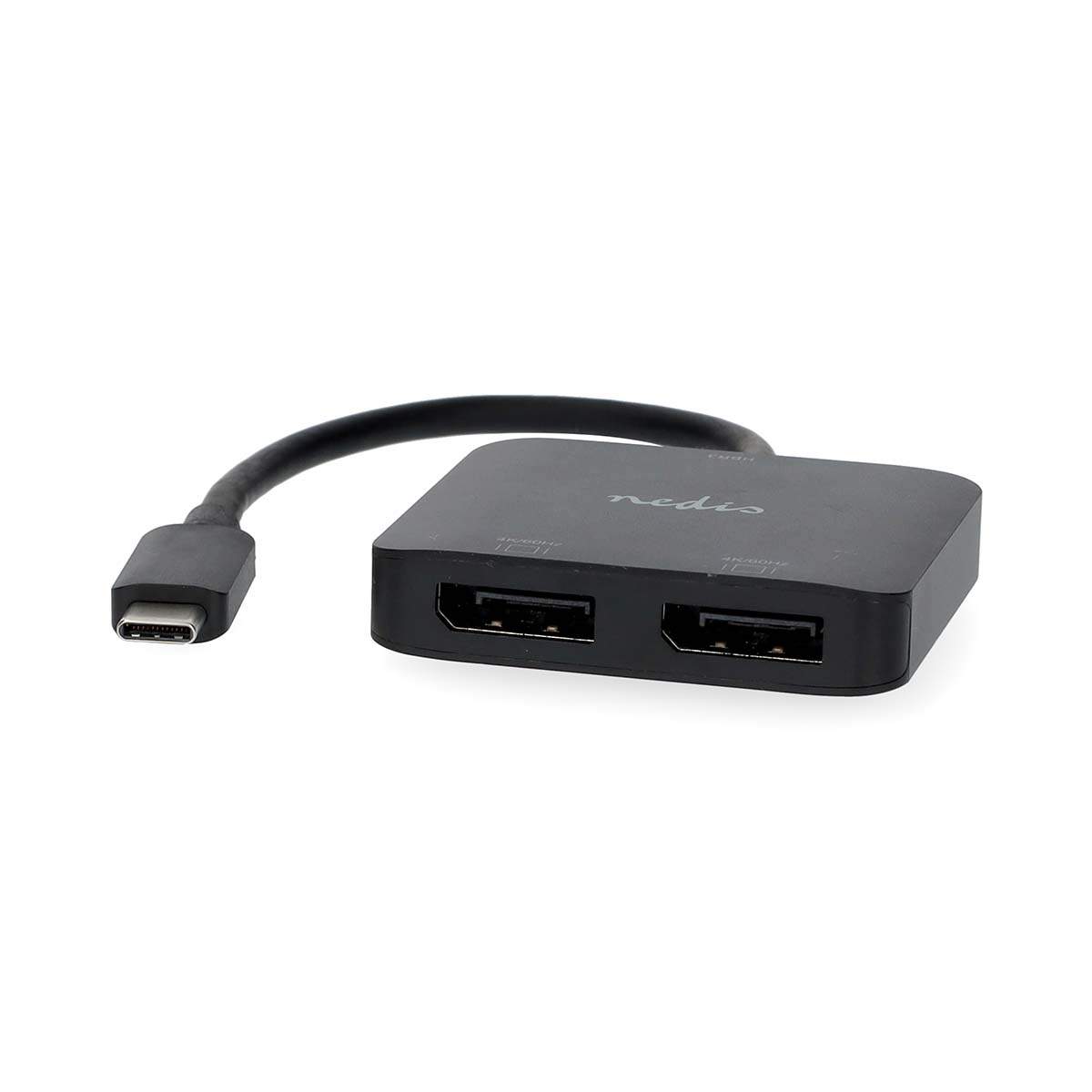 Nedis - USB-C™ Adapter | USB 3.2 Gen 1 | USB-C™ Han | 2x Displayport Female | 4K@60Hz | 0.20 m | Runde | Nikkelplateret | PVC | Sort | Box - CCGB64375BK02