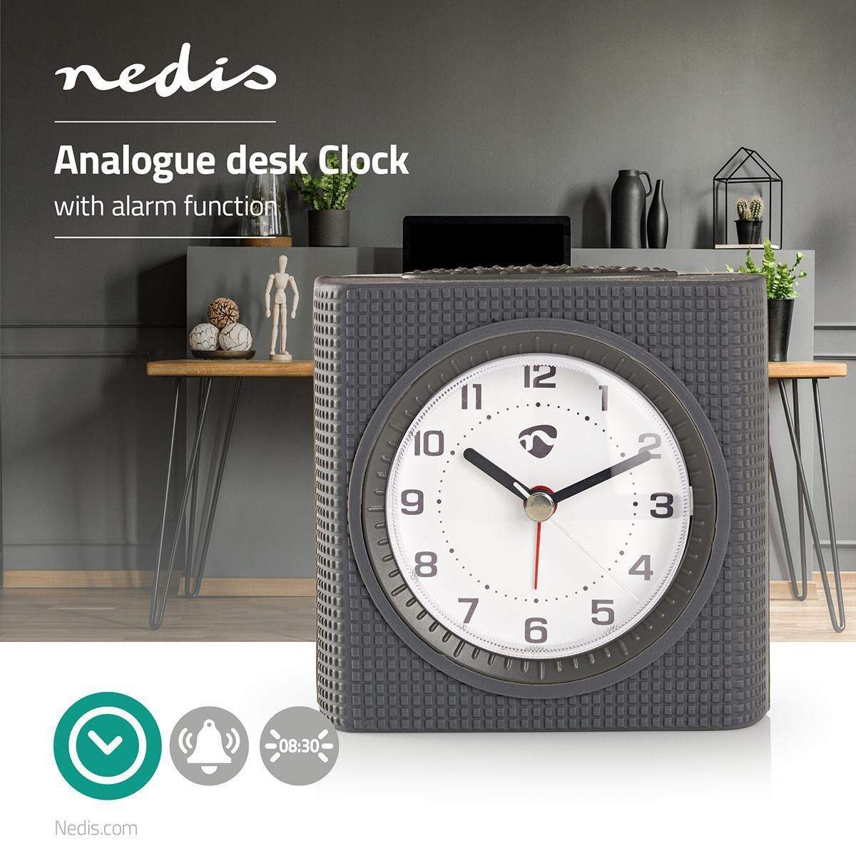 Alternativ bild 1 för Nedis - alarm clock - quartz - desktop - grey white