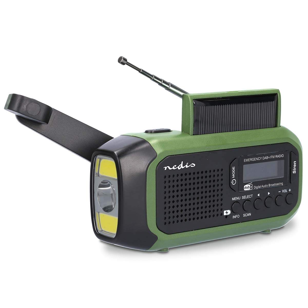 Hätäradio | Kannettava malli | DAB+ / FM | Käsiveivi / Paristokäyttöinen / Solar Powered / USB Virta | Herätyskello | Musta / Vi