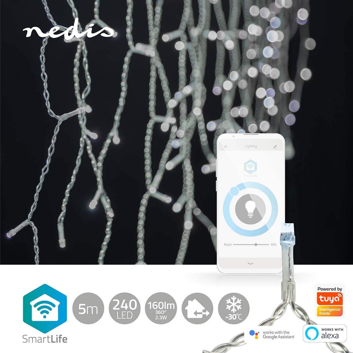 Alternativ bild 1 för Nedis Smart Life Icicle lights cold white 5m / 250 LED