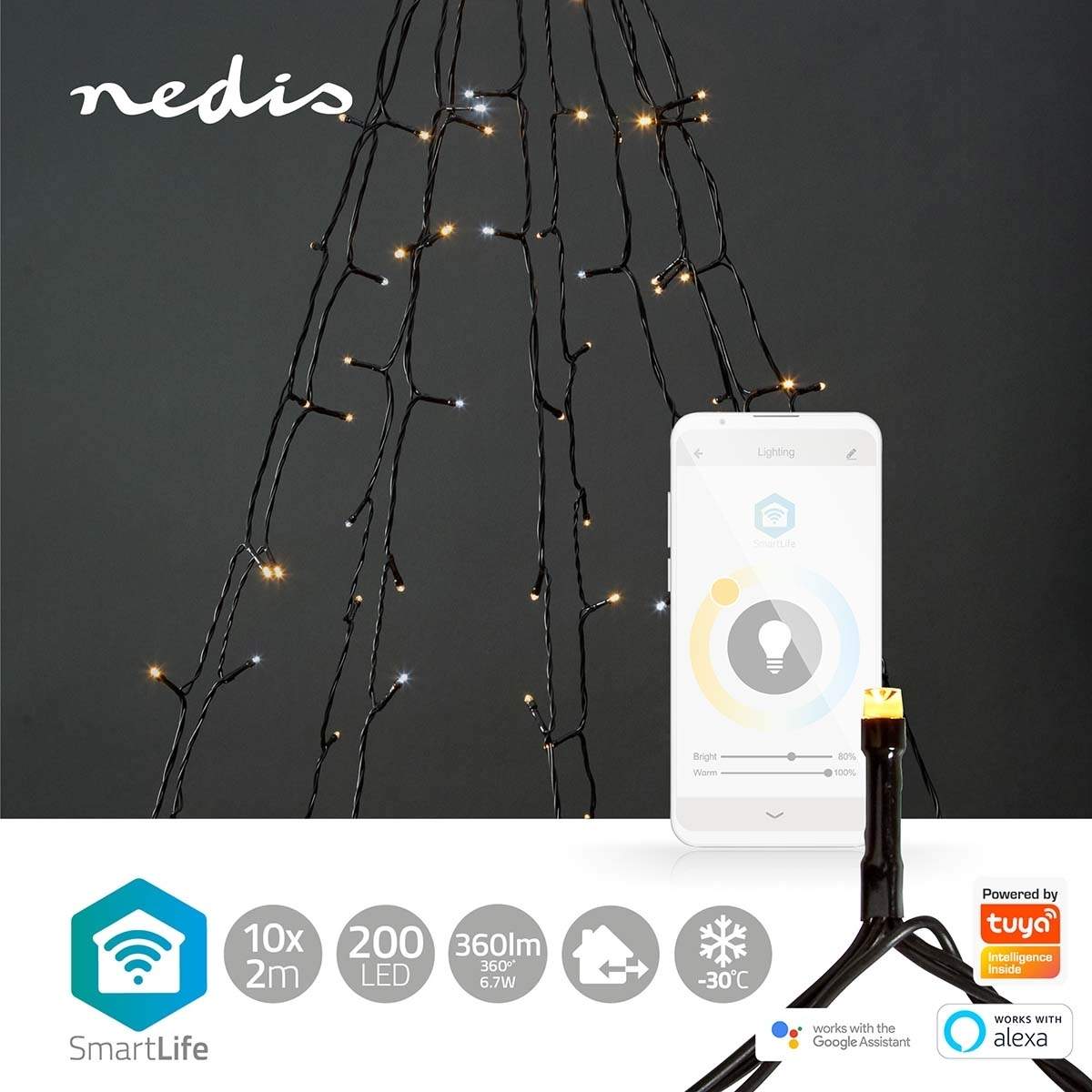 Alternativ bild 1 för Nedis Smart Life Tree lights warm/cold white 10x2m / 200 LED