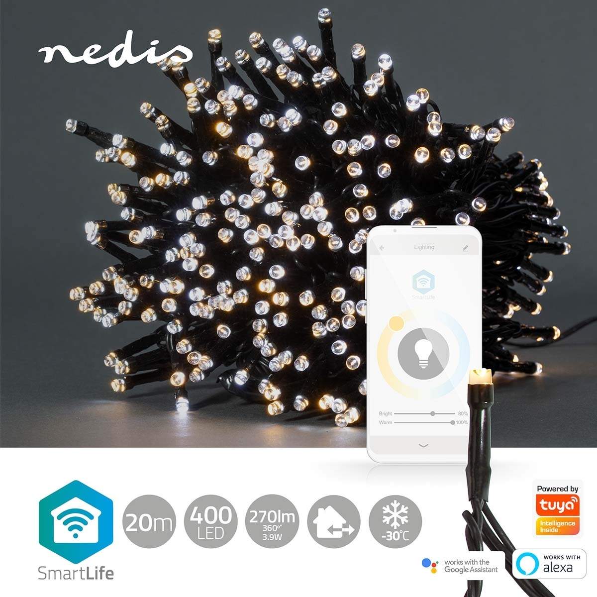 Alternativ bild 1 för Nedis Smart Life String light warm/cold white 20m / 400 LED