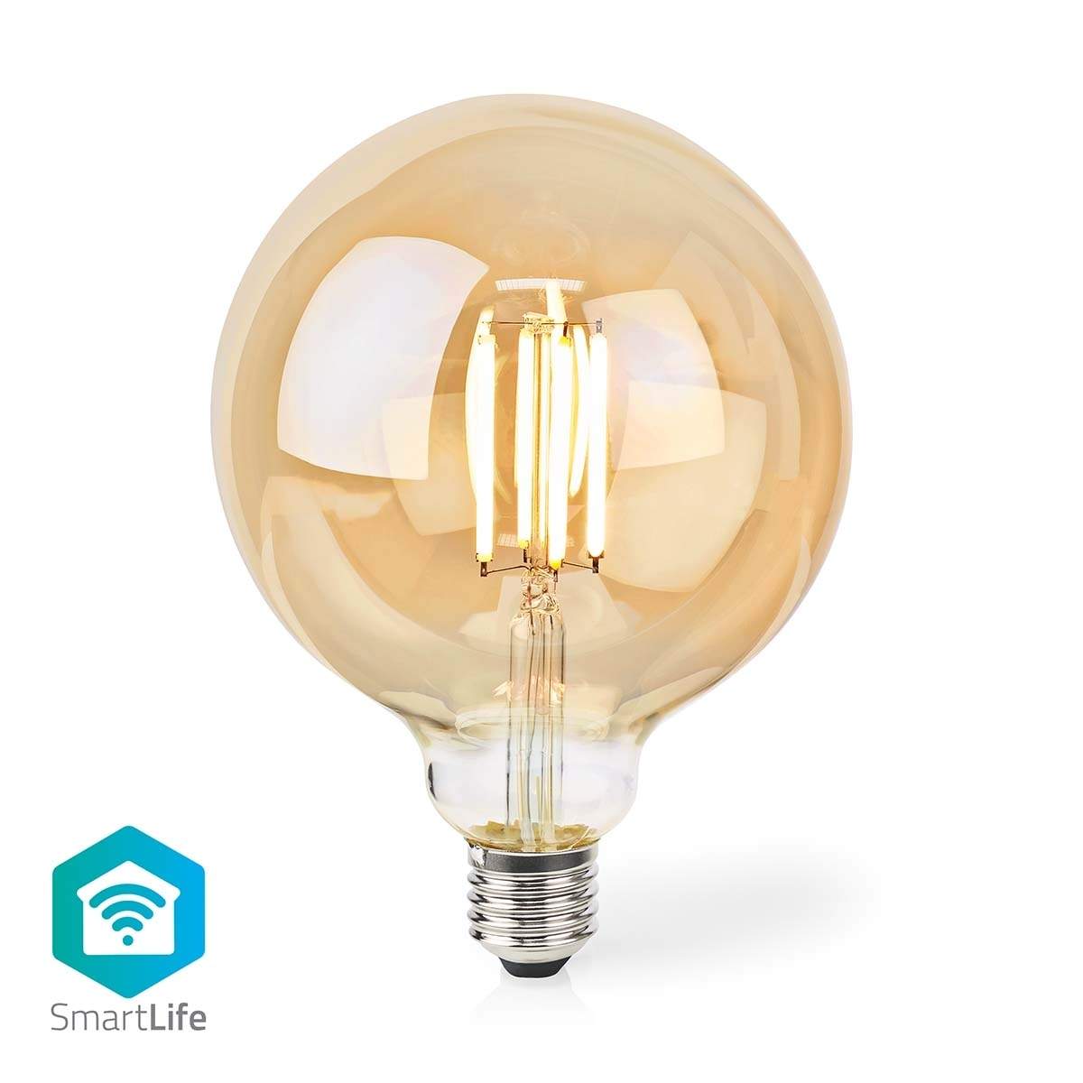 Nedis SmartLife - LED-filament-lyspære - form: kugle - E27 - 7 W (tilsvarende 60 W) - klasse E - varmt hvidt lys - 1800-3000 K - gylden
