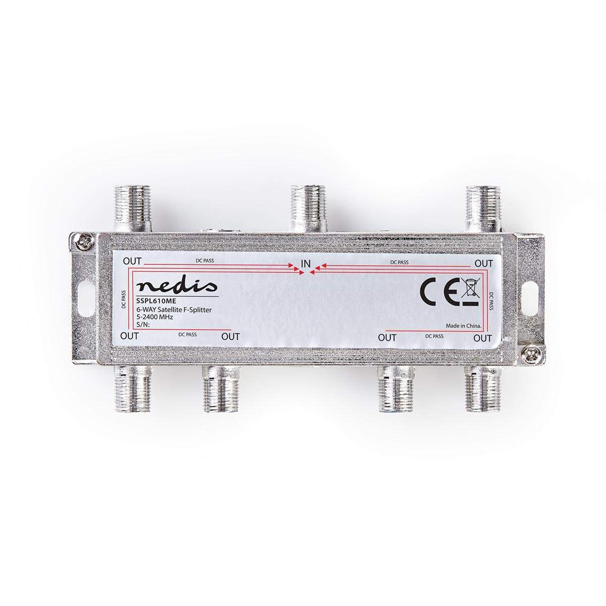 Nedis - Satellit Splitter | 5 - 2400 MHz | 17.0 dB | Antal input: 1 | Antal output: 6 | Impedans ekstern højttaler: 75 Ohm | Zinc | Sølv - SSPL610ME