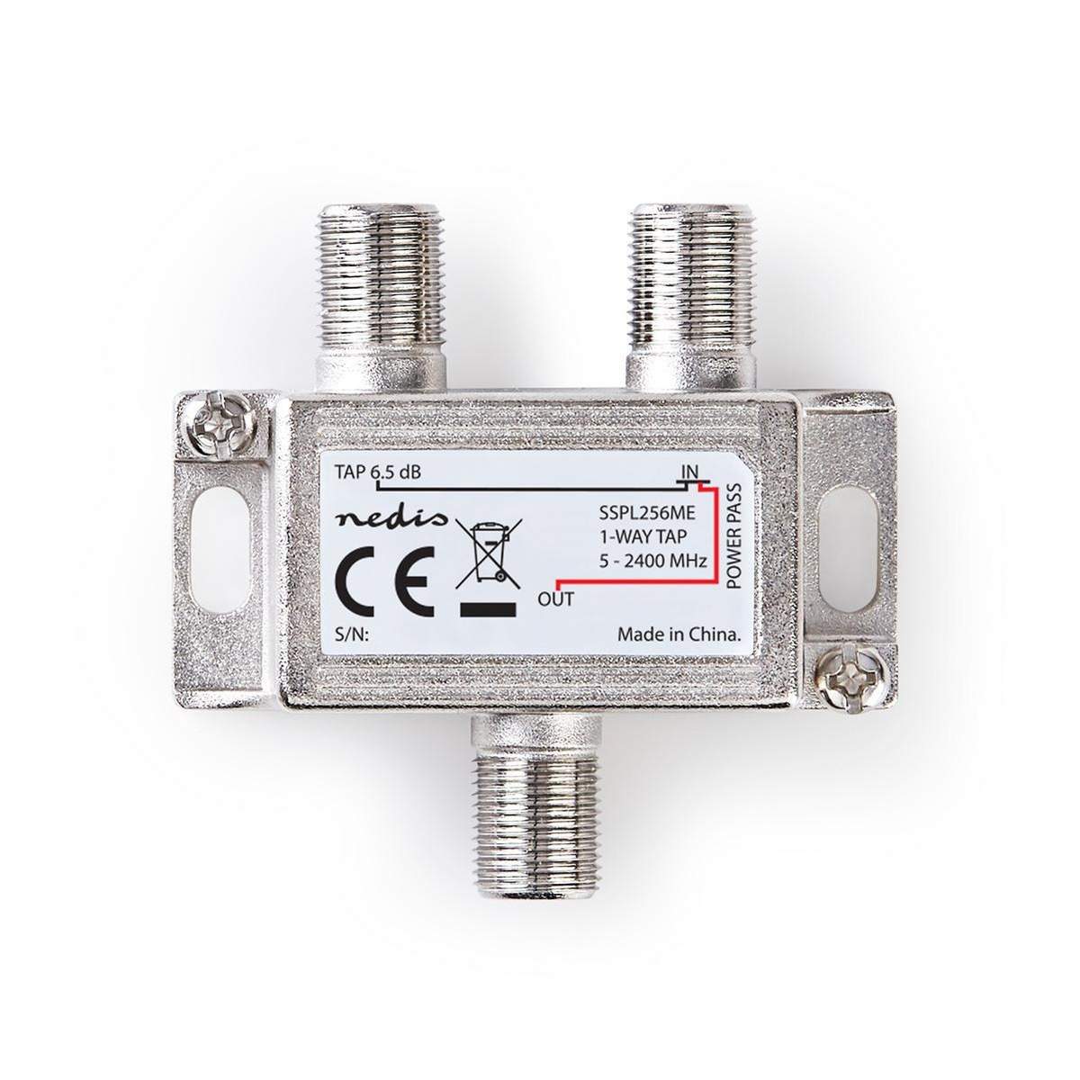 Satellit Splitter | 5 - 2400 MHz | 6.0 dB | Antal input: 1 | Antal output: 1 | Impedans: 75 Ohm | Zinc | Sølv